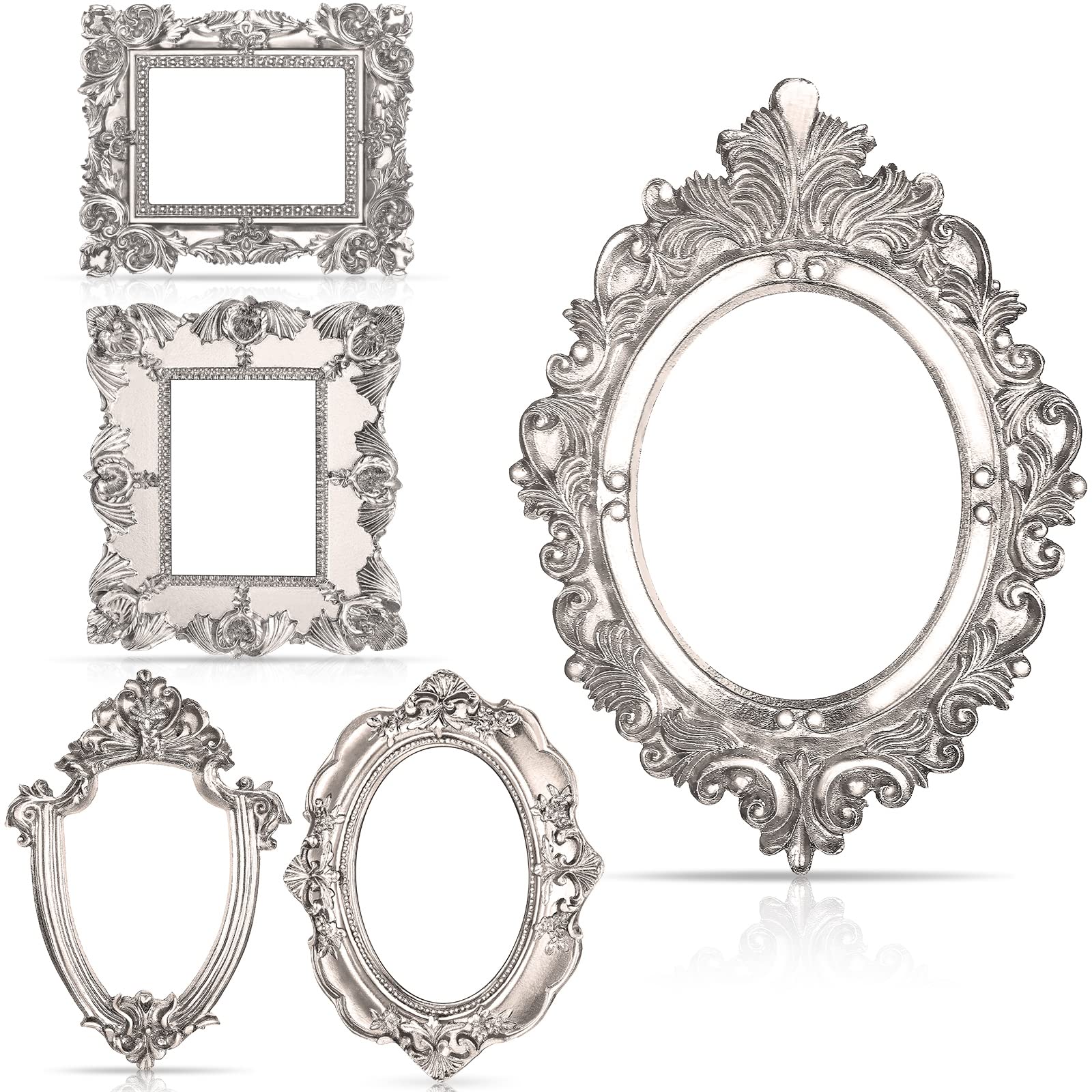 Yalikop 5 Pcs Vintage Resin Picture Frame Antique Photo Frame Resin Wall Hanging Photo Frame Table Top Jewelry Display Frame Chr
