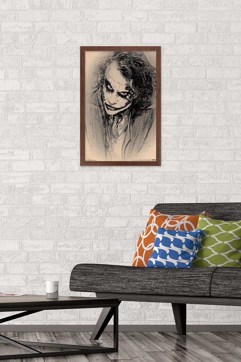 Trends International Dc Comics Movie-The Dark Knight-The Joker-Sketch Wall Poster, 14.725'' X 22.375'', Mahogany Framed Version