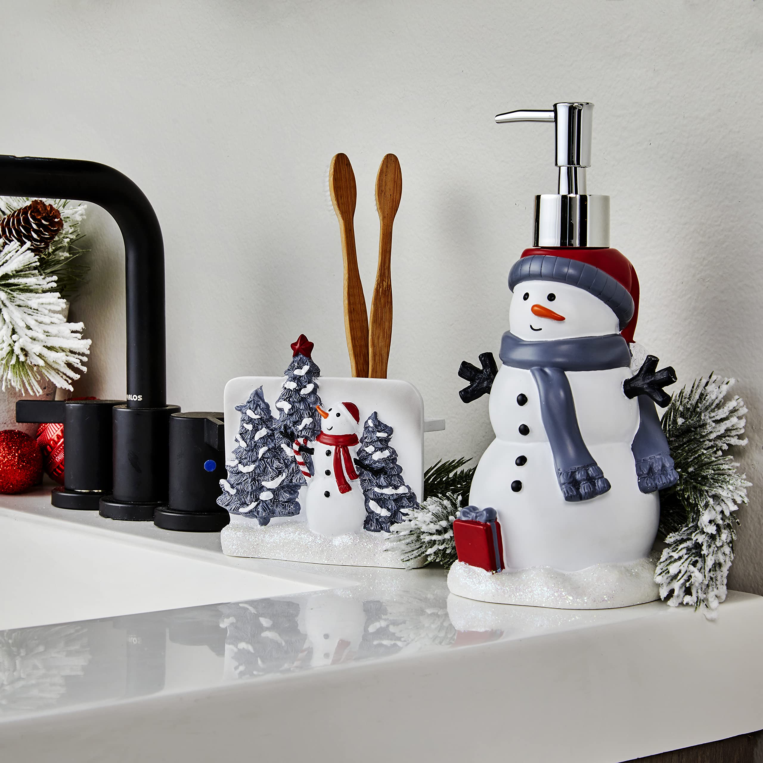 Skl Home Whistler Snowman Soap Dispenser, Dove Gray