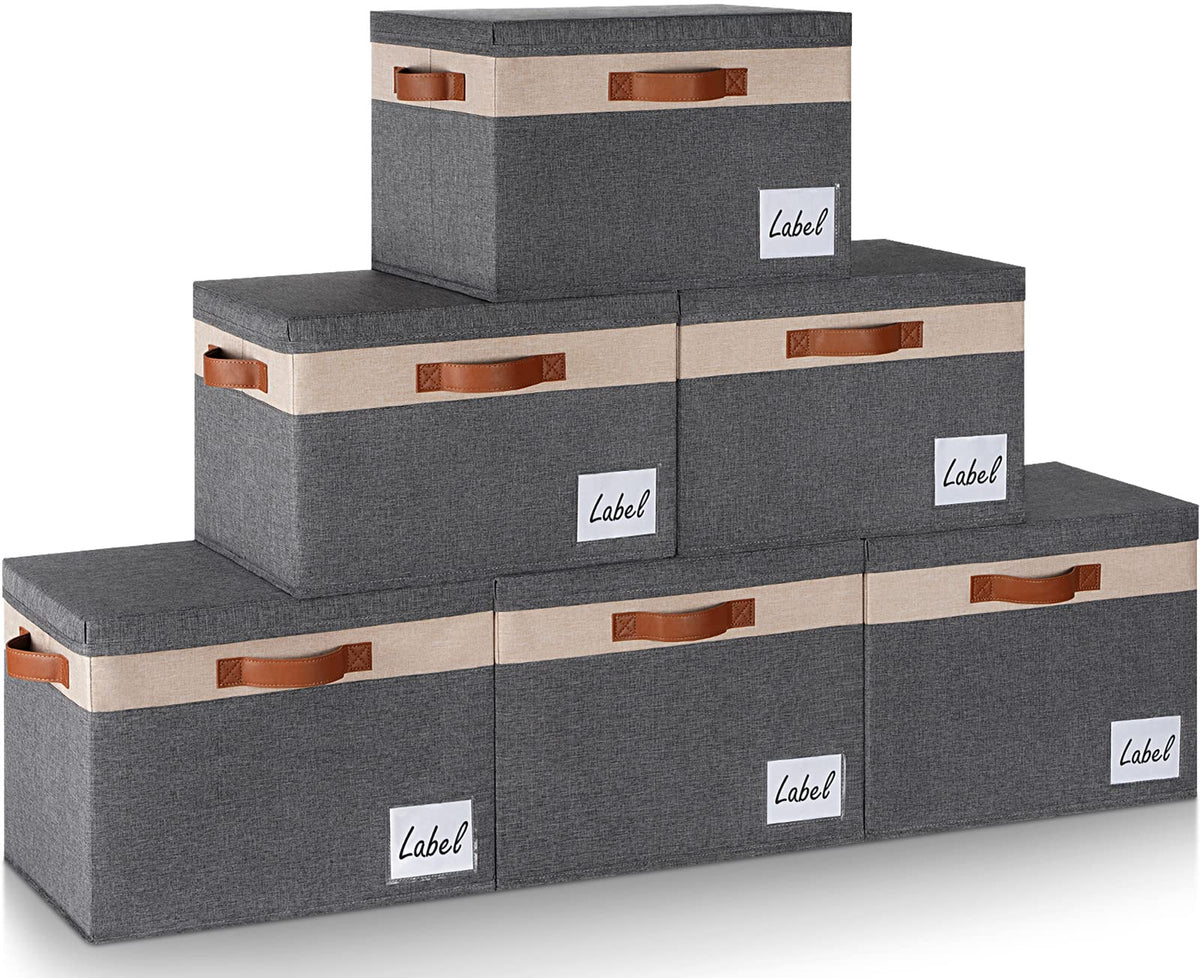 Ghvyennttes Large Storage Bins With Lids (6-Pack) Large Closet Storage Bin With Lid And 3 Pu Handles, Foldable Fabric Storage Bo