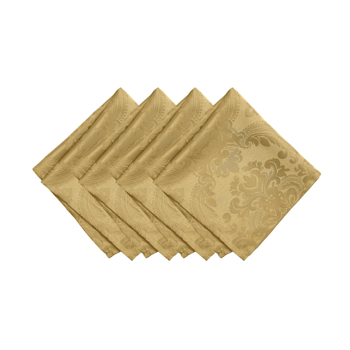 Elrene Home Fashions Caiden Elegance Damask Fabric Napkins (Set Of 4), 17'' X 17'', Gold