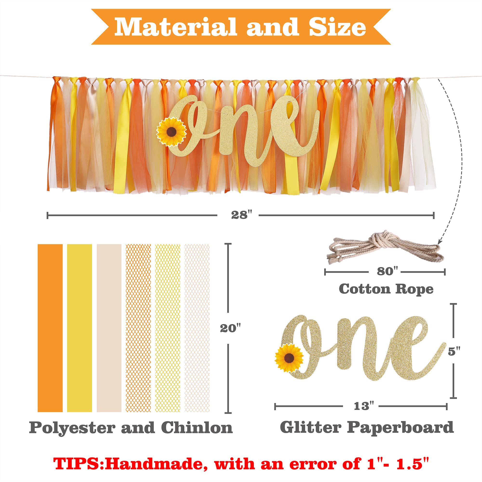 Sunflower Highchair Banner Decoration For Baby - Party Theme Pull Flag, High Chair Fabric Garland, 1St First Birthday Banner, Ph