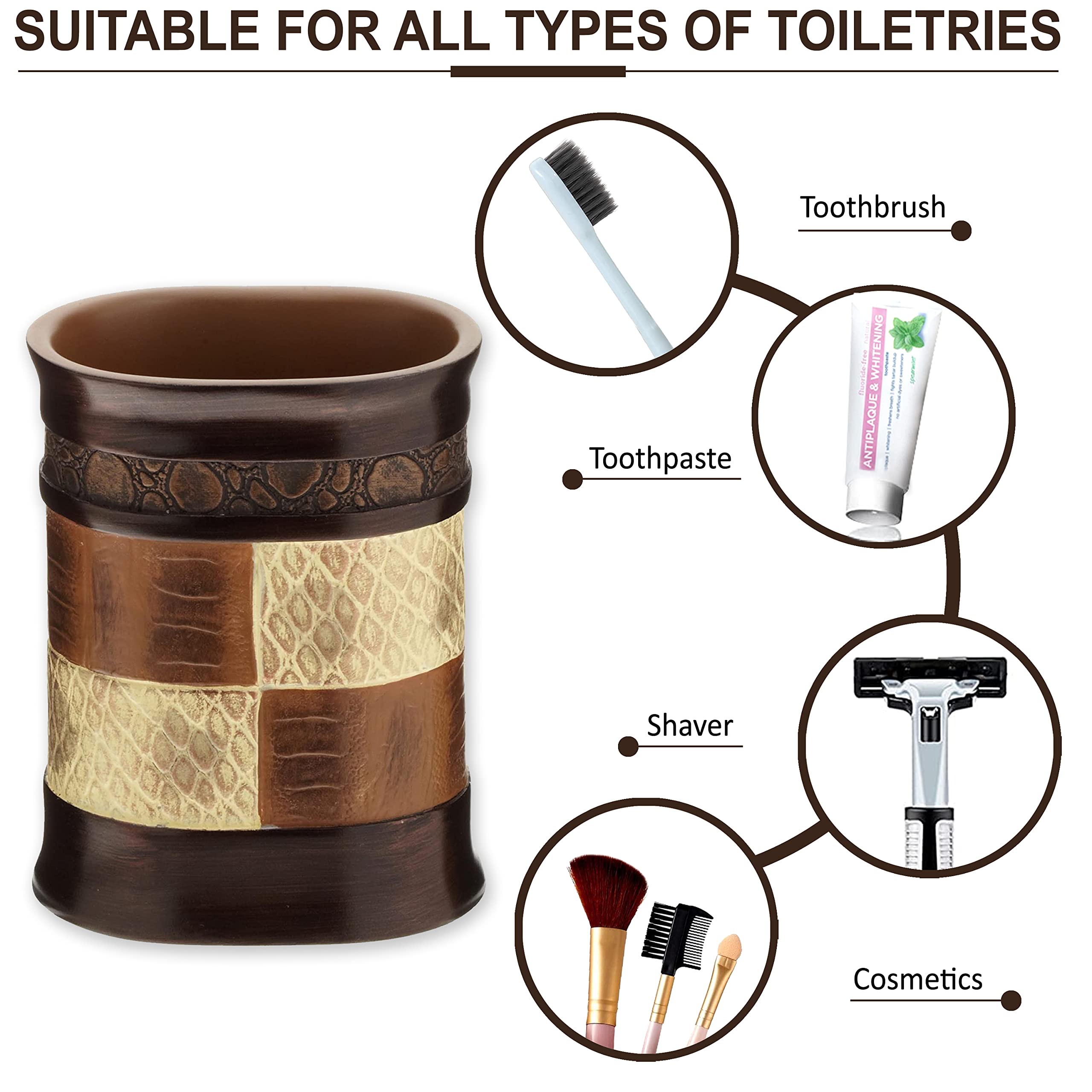 Zahari Home 4pc Zambia Stylish Bathroom Accessories Set Soap Pump  Tumbler  Tooth Brush Holder and Soap Dish Modern Classic Luxury Contemporary Decor Unique Design Animal Western Bath Set