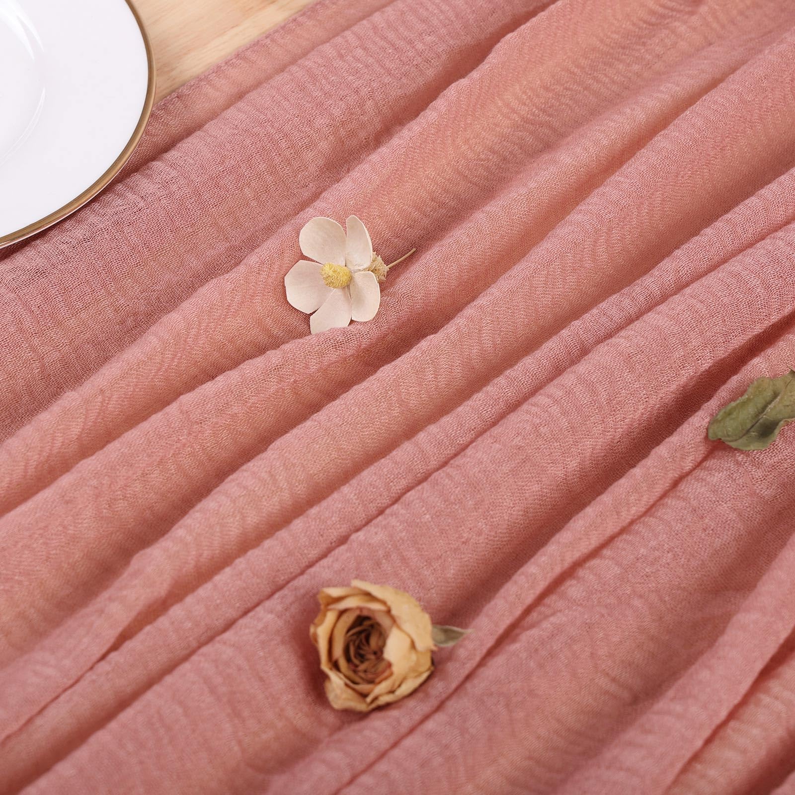 Sajoo Dusty Blush Cheesecloth Table Runner 10Ft Gauze Table Runner For Decor Valentines 35X120 Inches Rustic Boho Cheese Cloth T