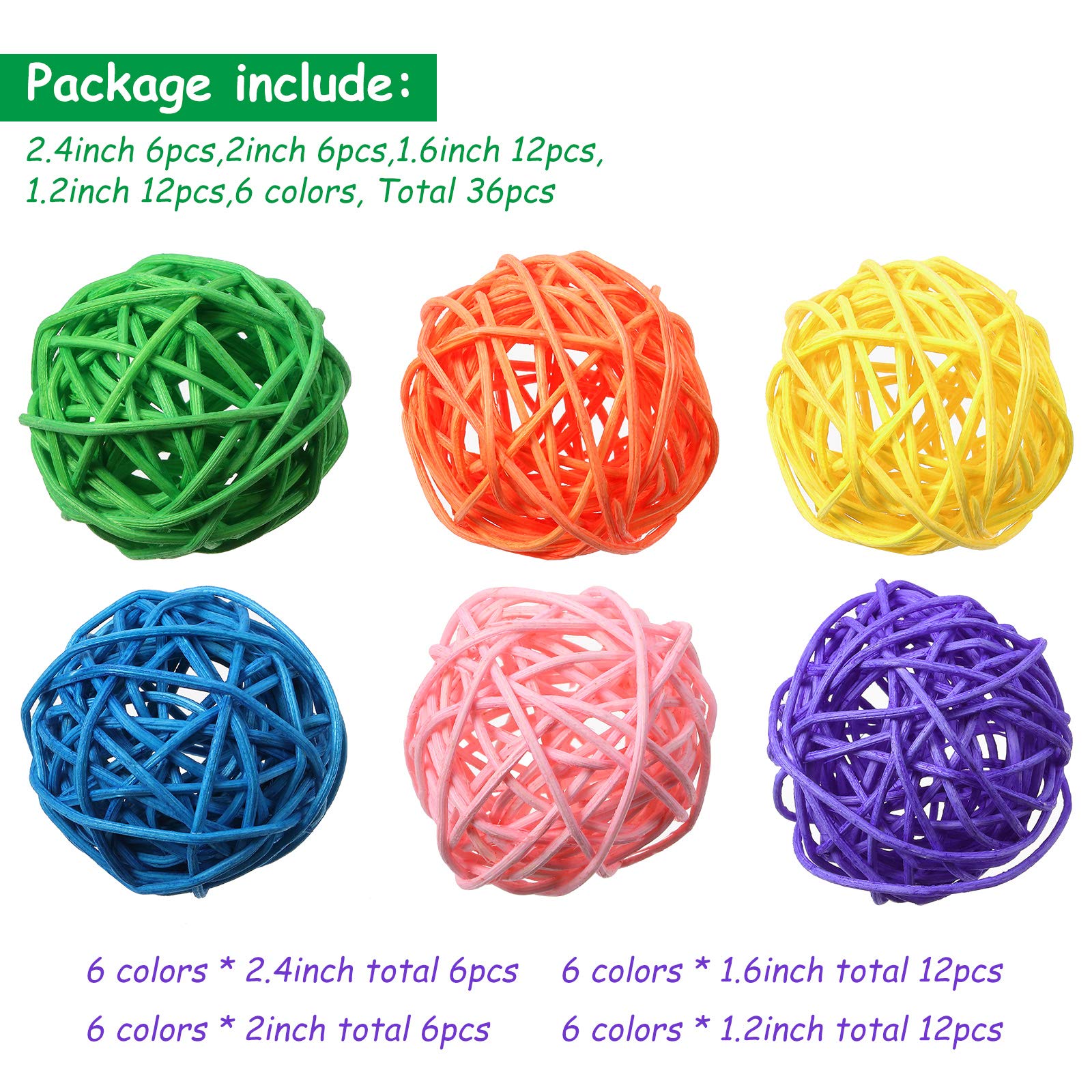 Patelai 36 Pcs Wicker Rattan Balls Decorative Balls for Vase Centerpiece Bowls Orbs Filler for Home Decor,4 Sizes(Multicolored)