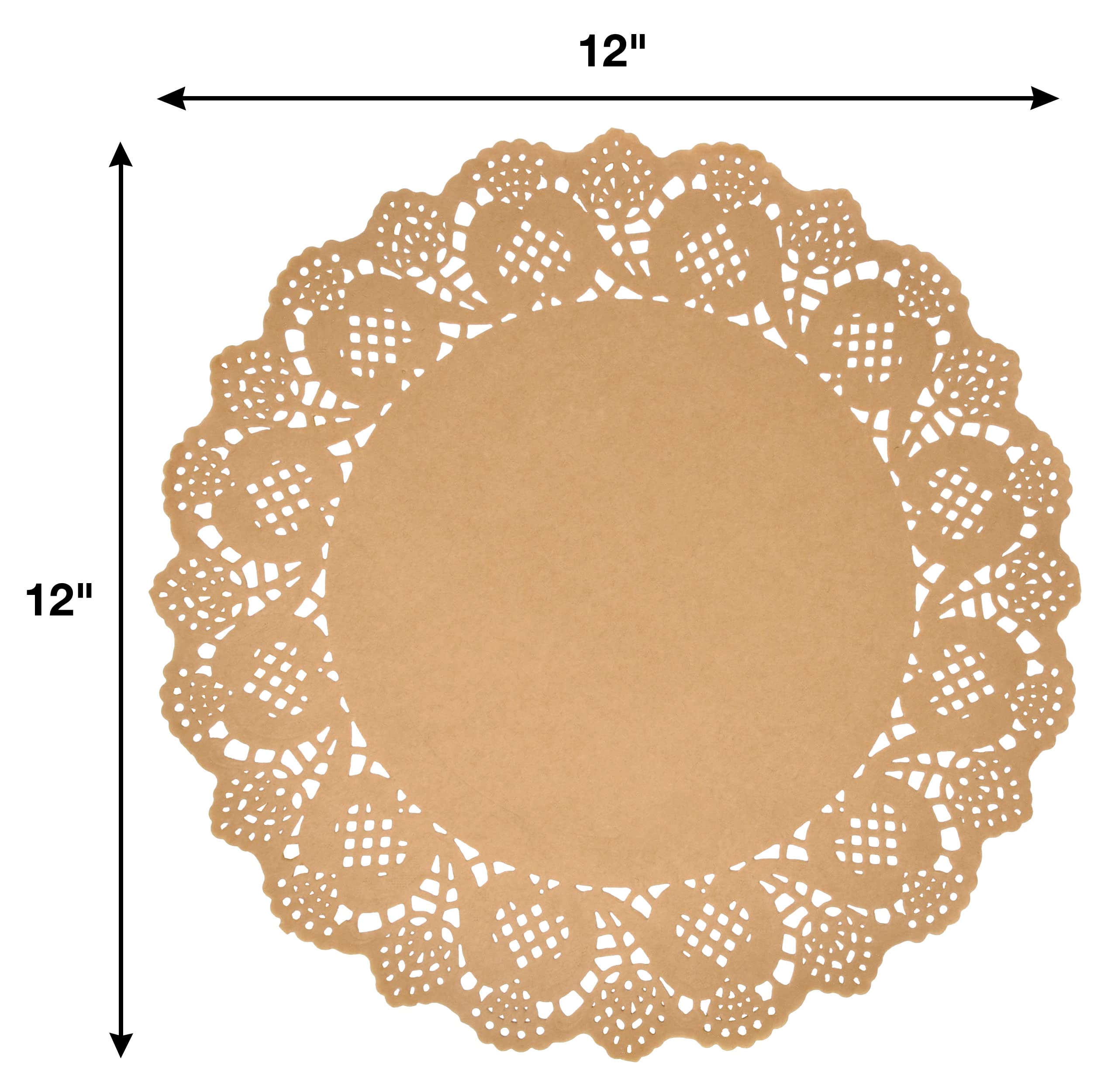 Gift Boutique 300 Pack Rustic Round Paper Place Mats 12 '' Disposable Light Brown Kraft Doilies Lace Scallop Doily For Cakes Des