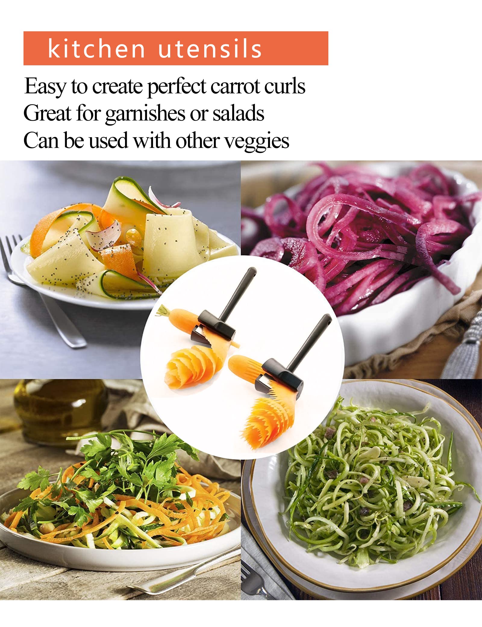 Carrot Curler And Peeler, Black Carrot Spiral Shred Slicer Root Vegetables Fruits Slicer Sharpener Garnishing Tool (Plastic)