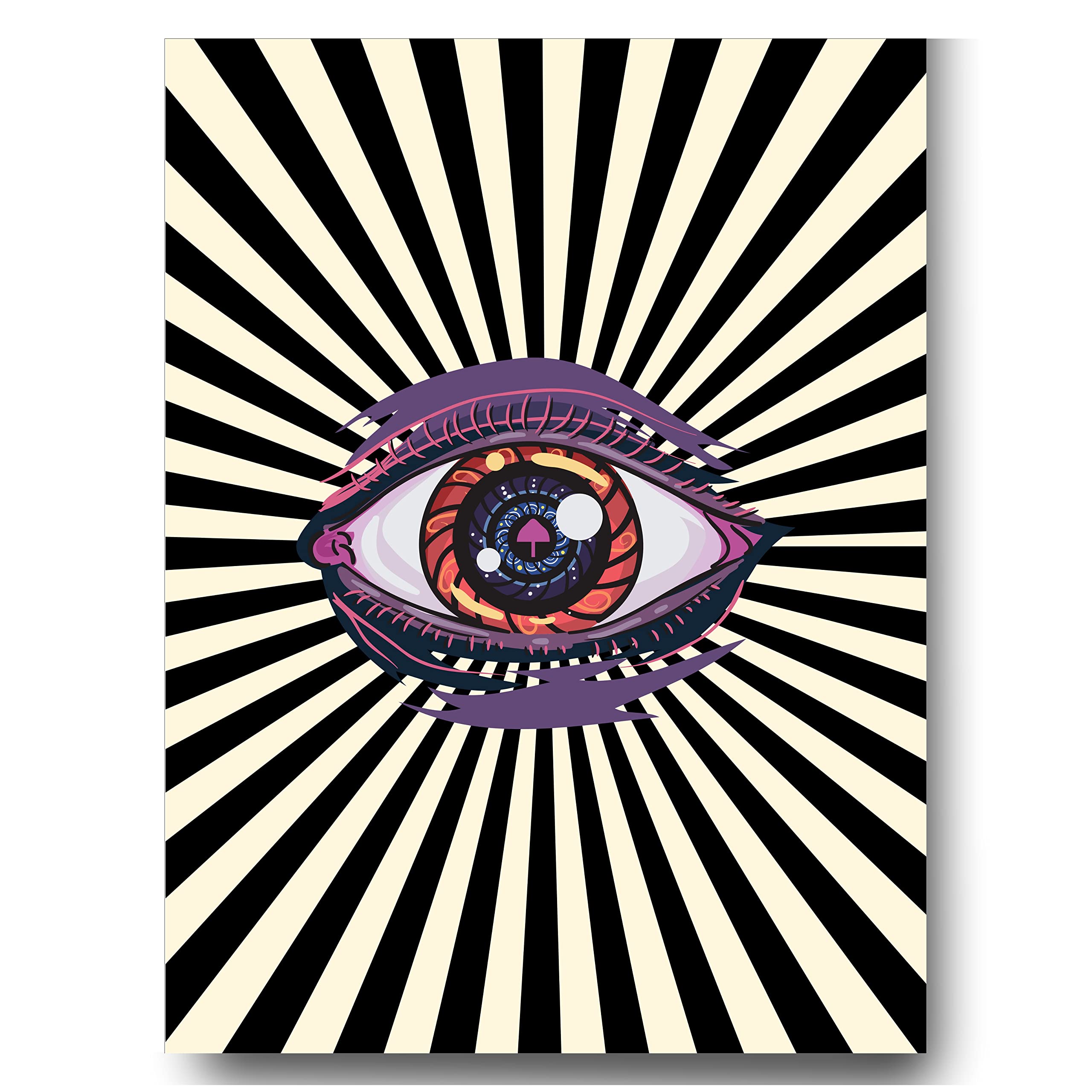Room D  Cor Aesthetic Eye Poster, Cool Hippy Vintage Retro Wall Art Print, Funky Room D  Cor Poster Print 70S 80S Poster For Dor
