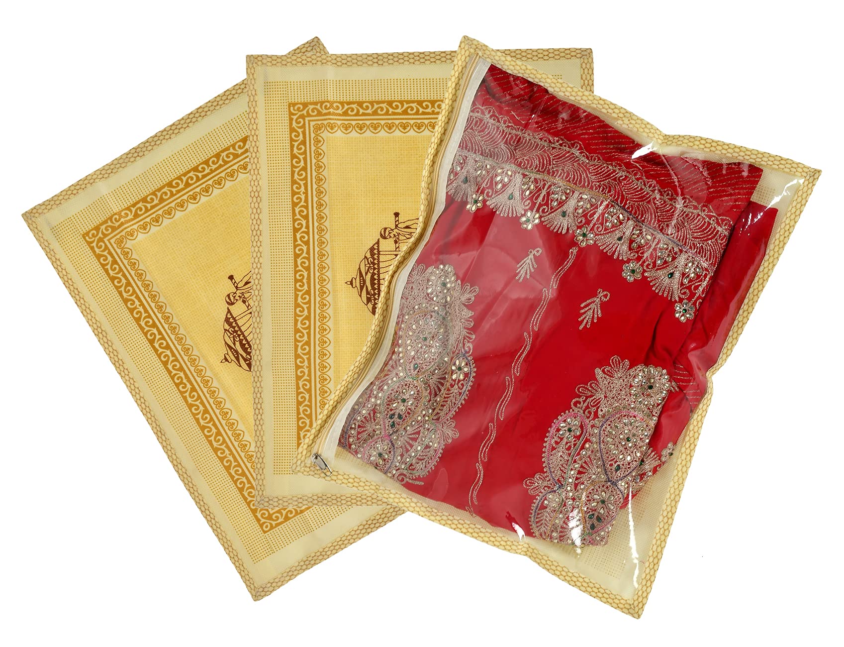Kuber Industries 3 Pcs Plastic Waterproof Saree Covers For Storage | Wardrobe Organizer For Storage | Saree Organiser For Wardro