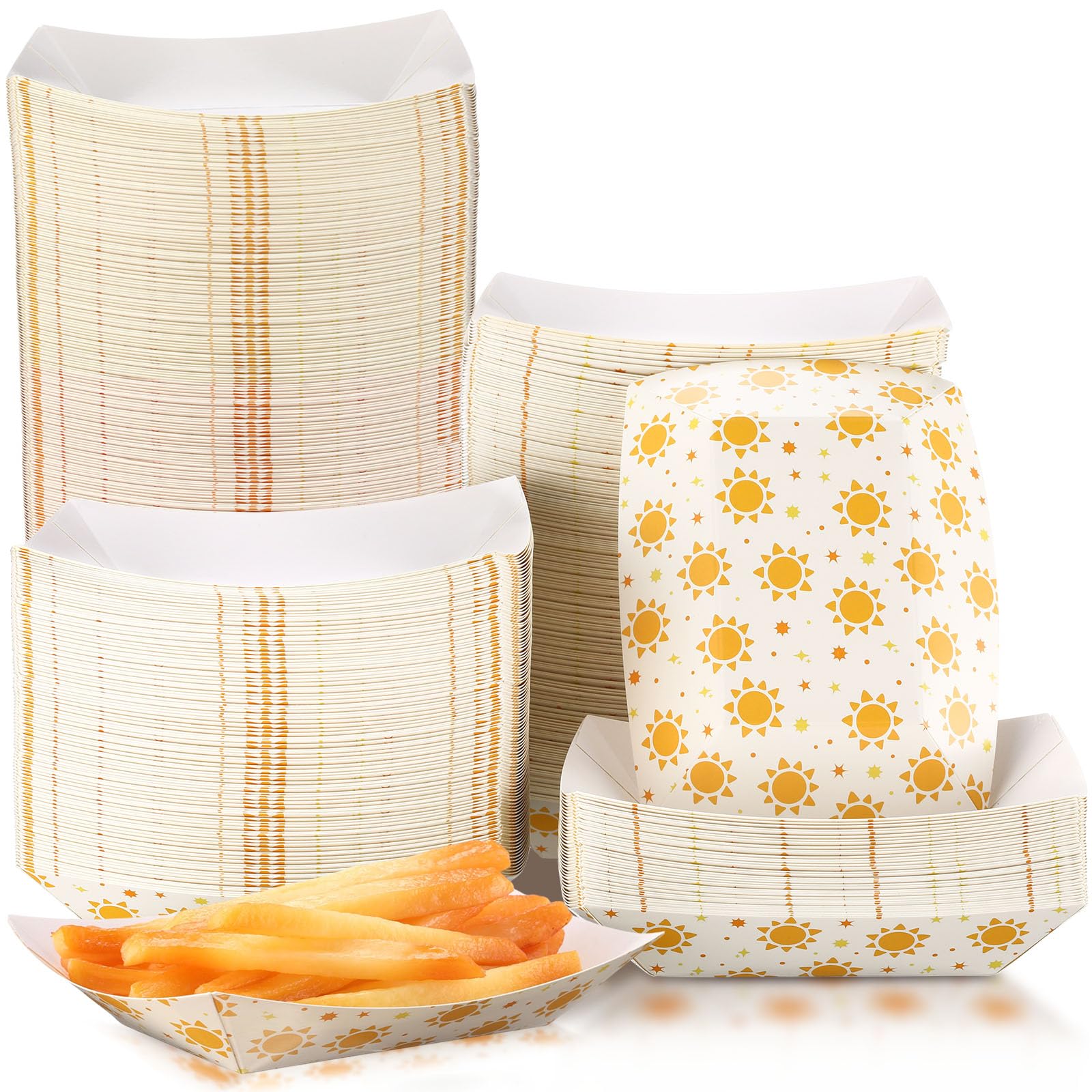 Honeydak 300 Pack 1/2 Lb Sun Party Supplies Paper Food Boat Trays Disposable Small Paper Boats Plates 0.5 Lb Mini Greaseproof Fi