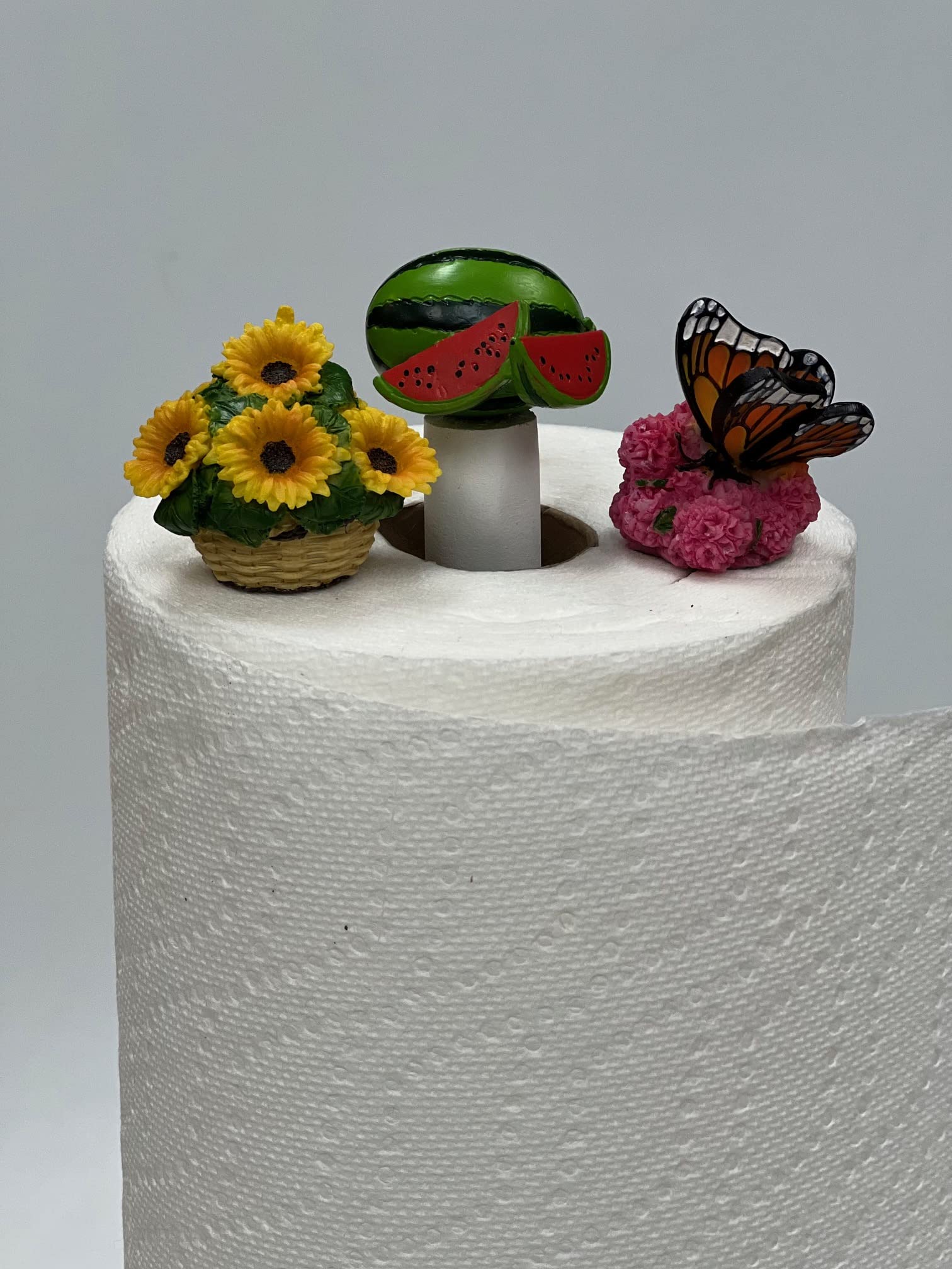 Toppers Unique Interchangeable Decorations For Kitchen Paper Towel Stand (3 Summer Tops Sunflowers, Watermelon, Butterfly)