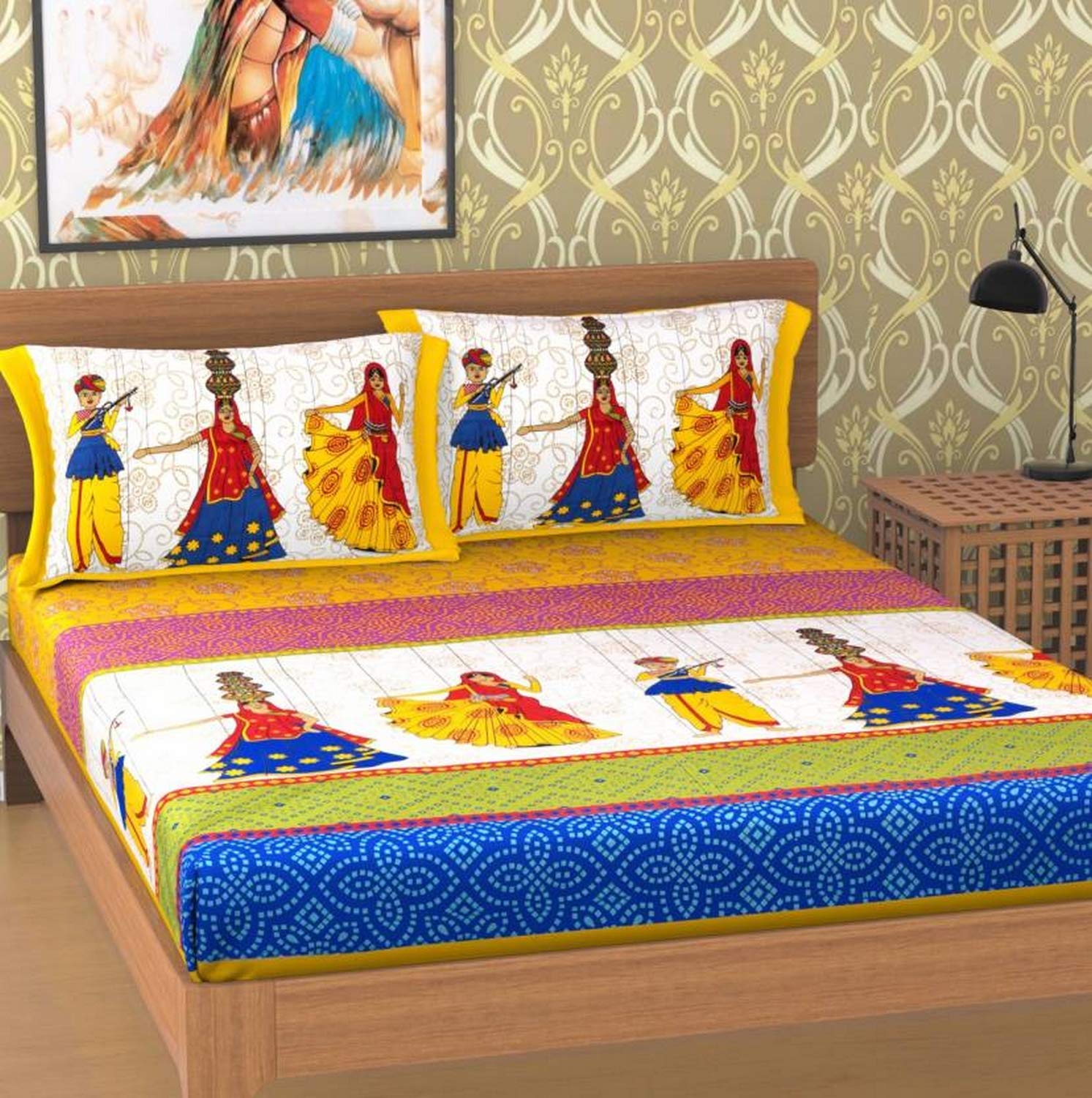 Monik Handicrafts Cotton 144 Tc Bedsheet (Yellow_Standard)