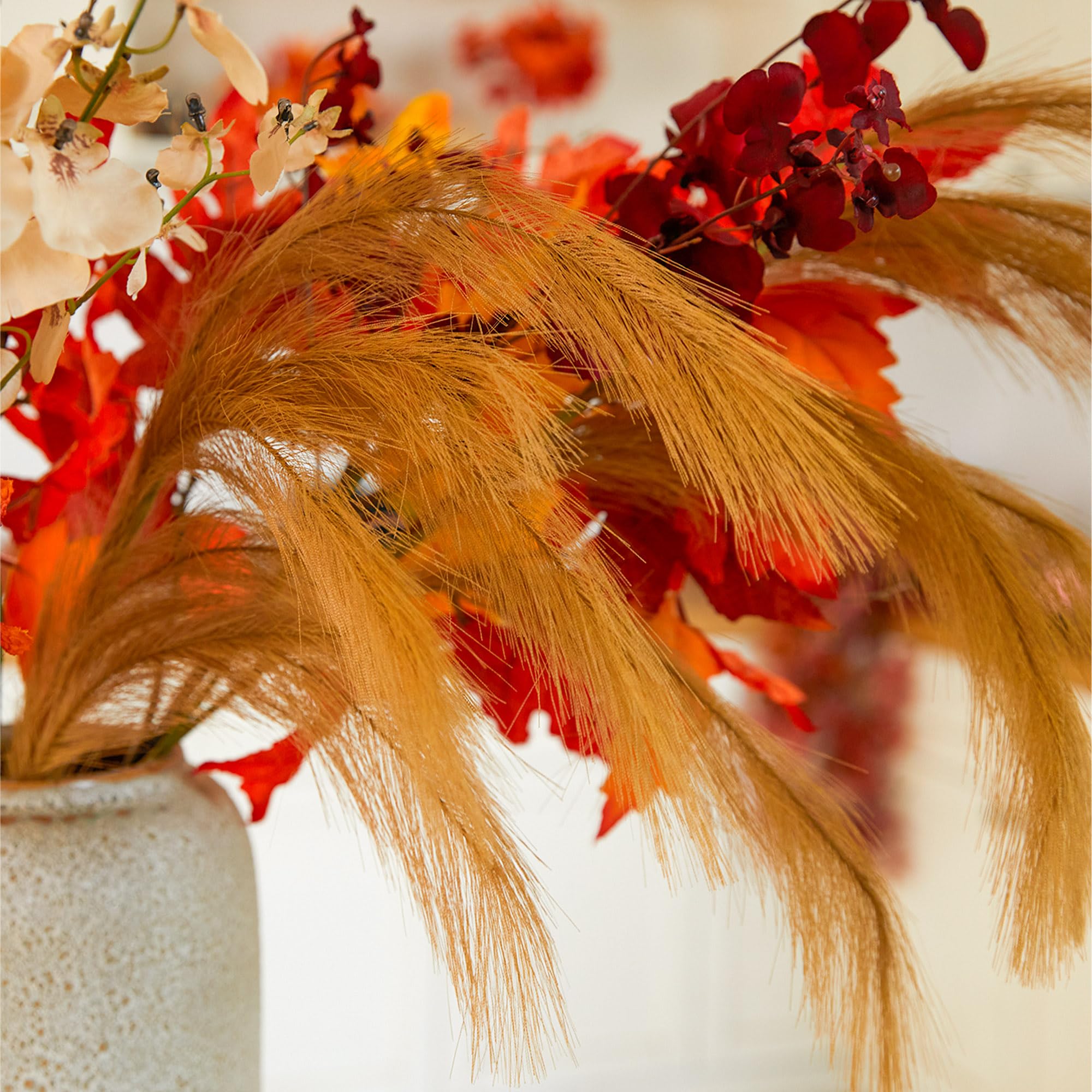 MISSPIN Thanksgiving Decorations - 9Pcs Fall Decor Artificial Flowers Orchid Maple Leaves Stems Set Fall Stems Faux Reed Maple L
