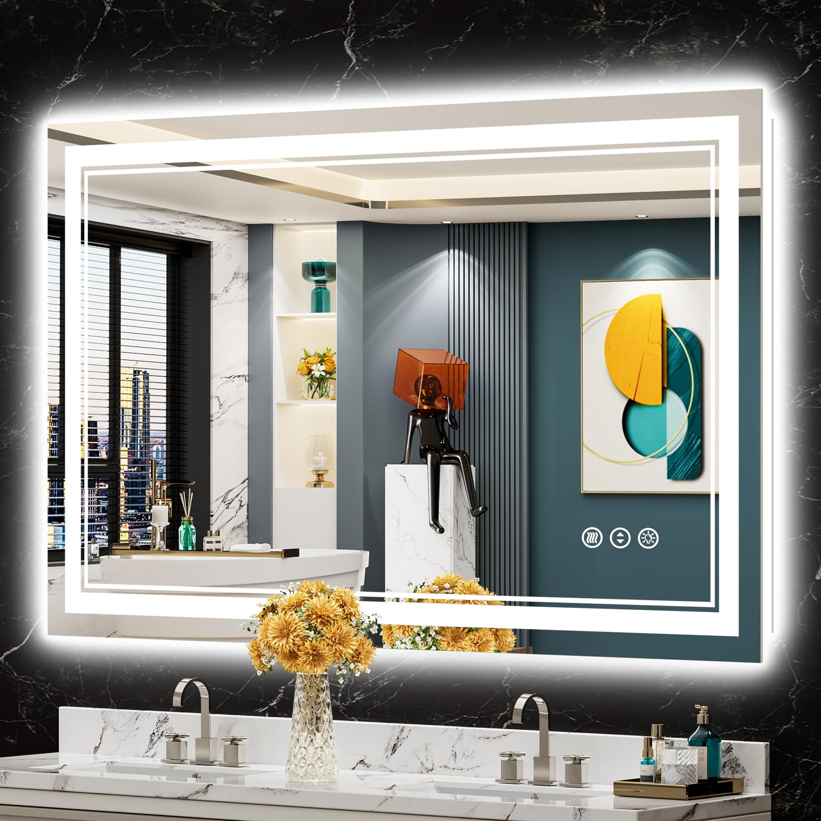 AWANDEE LED Mirror for Bathroom 48x30  Front and Backlit Bathroom Mirror with Lights  Anti-Fog Lighted Vanity Mirror Wall Mounted with 3 Colors  Dimmable  Memory  Shatter-Proof  Horizontal/Vertical