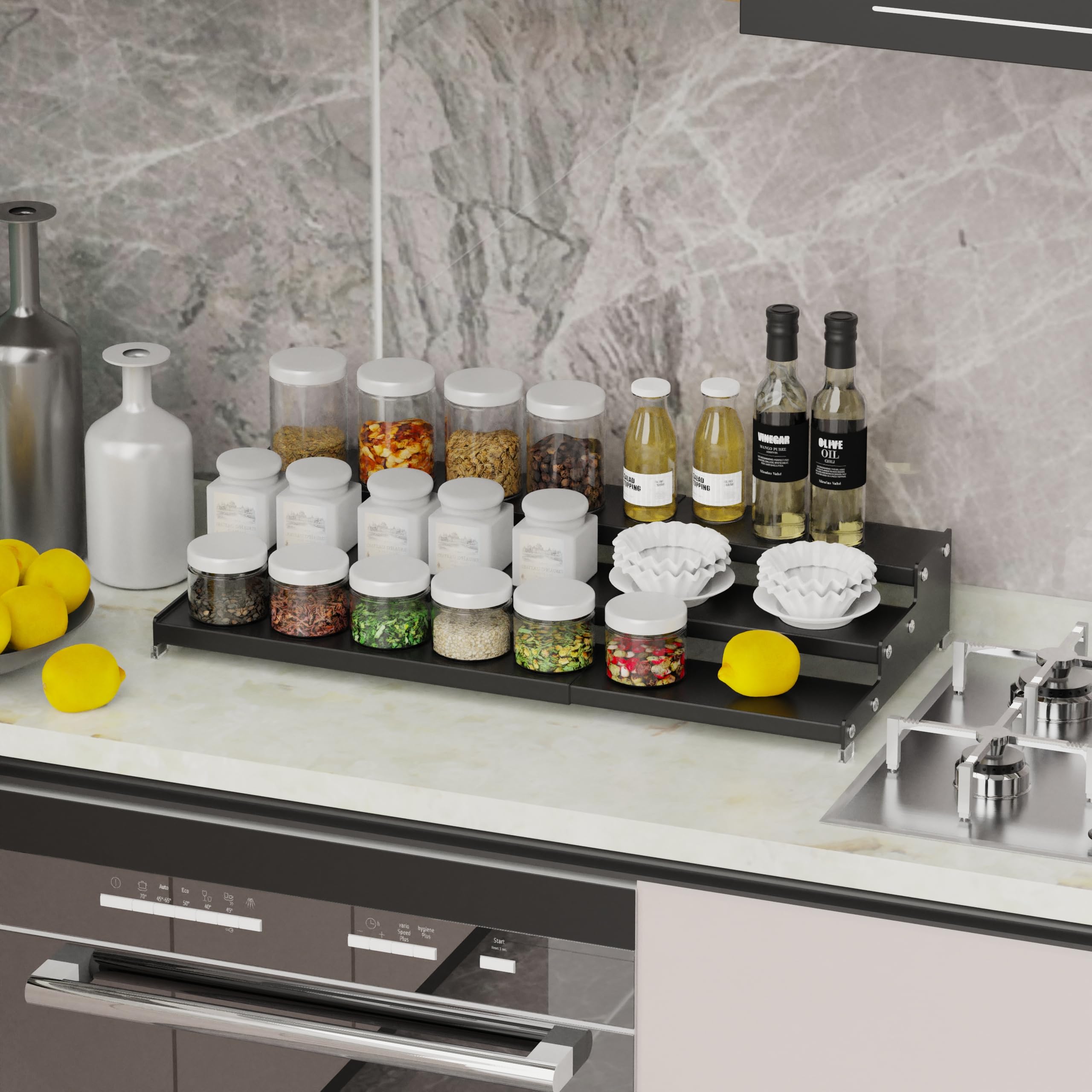 Wobmmi Expandable Spice Rack Organizer With 3-Tier Step Shelf For Cabinet,Seasoning Rack Organizer.Great For Kitchen Countertop