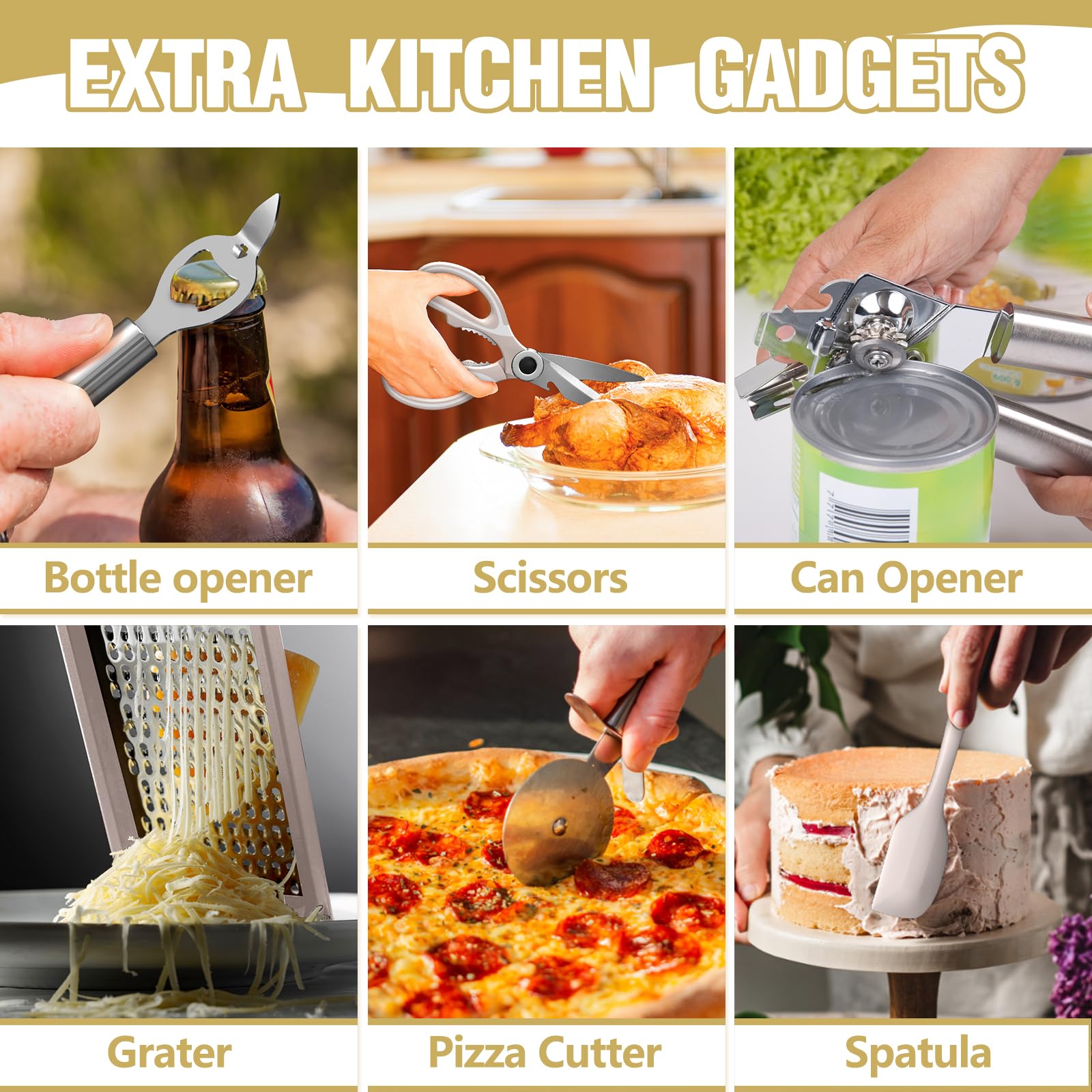 Umite Chef Silicone Kitchen Utensil Set, 34Pcs Heat Resistant Kitchen Gadgets And Tools With Grater, Wood Handles For Nonstick C