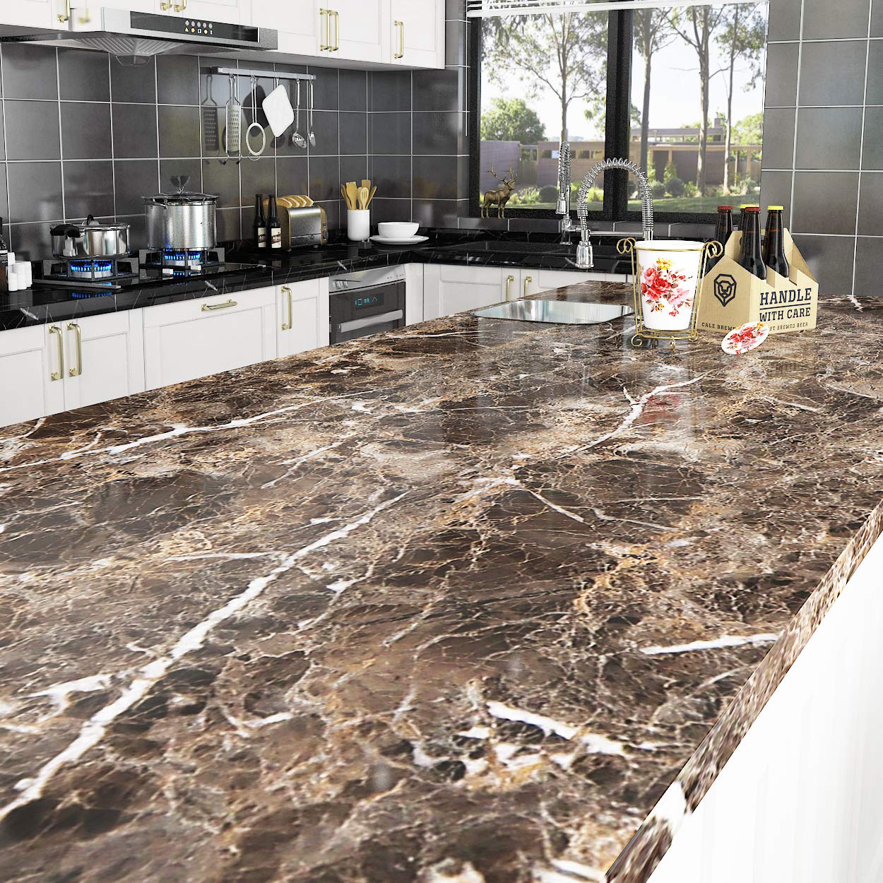 Livelynine 15.8X197 Inch Dark Brown Marble Contact Paper Countertop Peel And Stick Marble Wallpaper For Kitchen Counter Top Cove