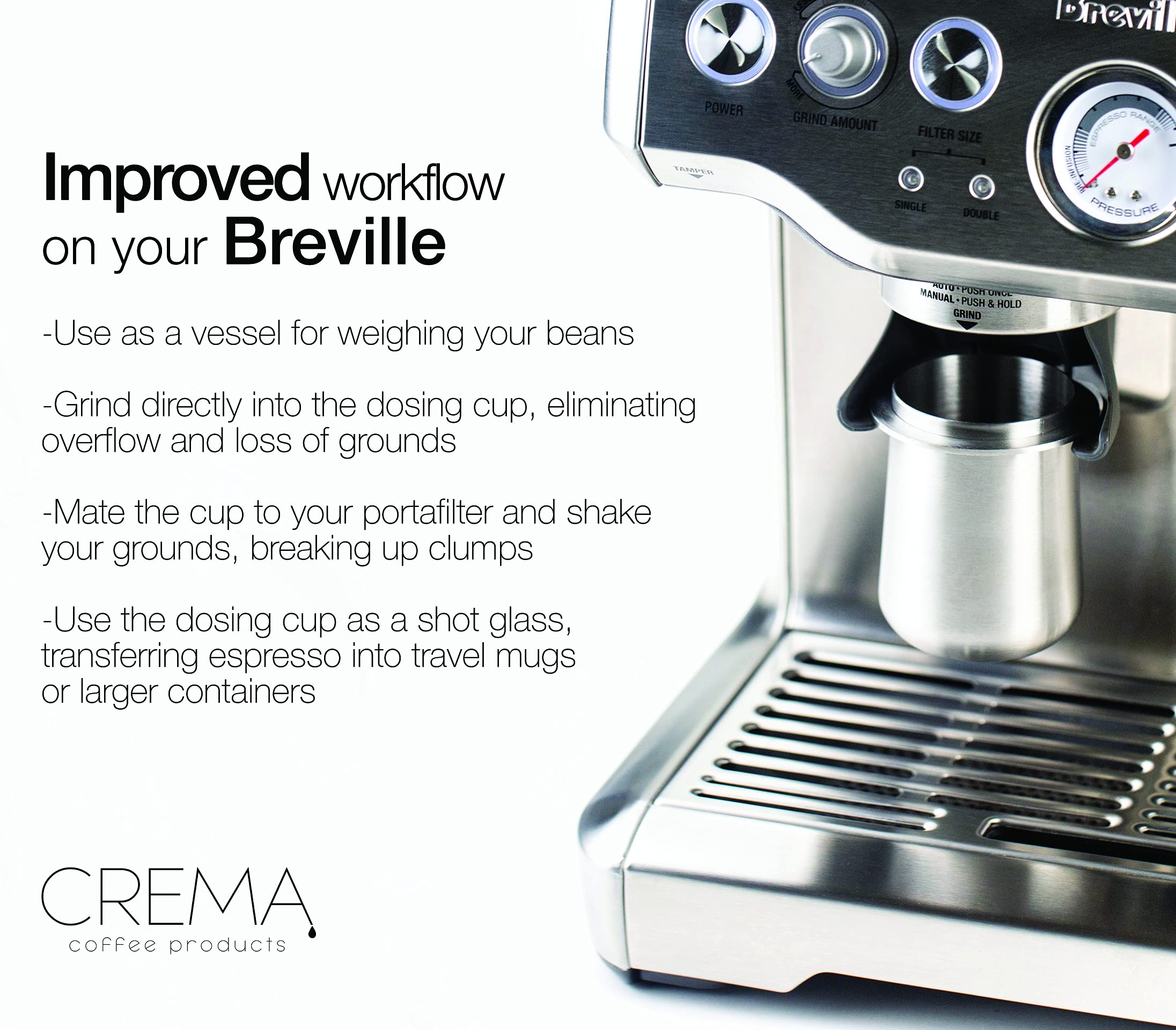 Crema Coffee Products | 54Mm Dosing Cup | Brushed Silver | 100% Stainless Steel | Espresso Coffee Dosing Cup | Fits 54Mm Brevill