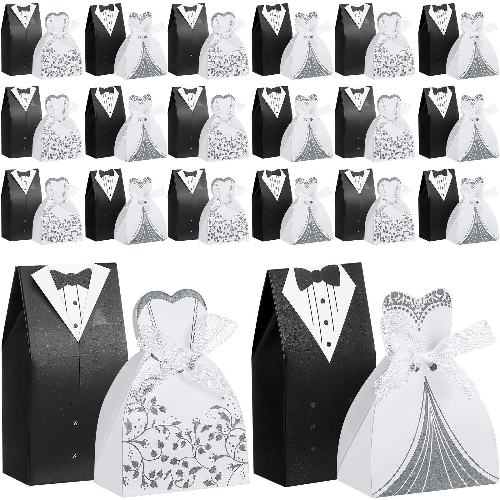 Yahenda 100 Pcs Wedding Party Favor Boxes Dress Tuxedo Candy Chocolate Gift Box Creative Vintage Wedding Treat Bags Bulk with Ri