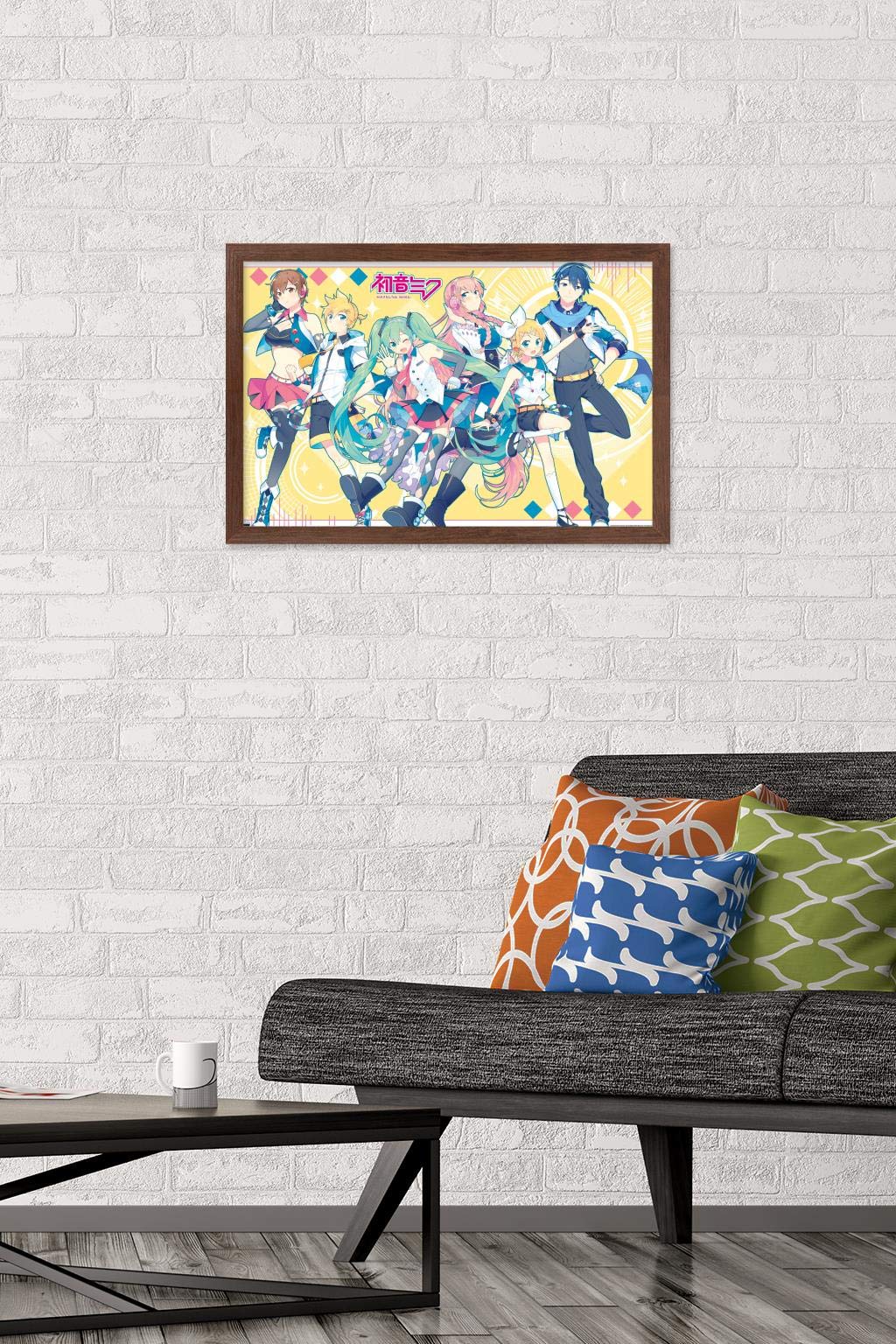 Trends International Hatsune Miku-Yellow Group Wall Poster, 14.725'' X 22.375'', Mahogany Framed Version