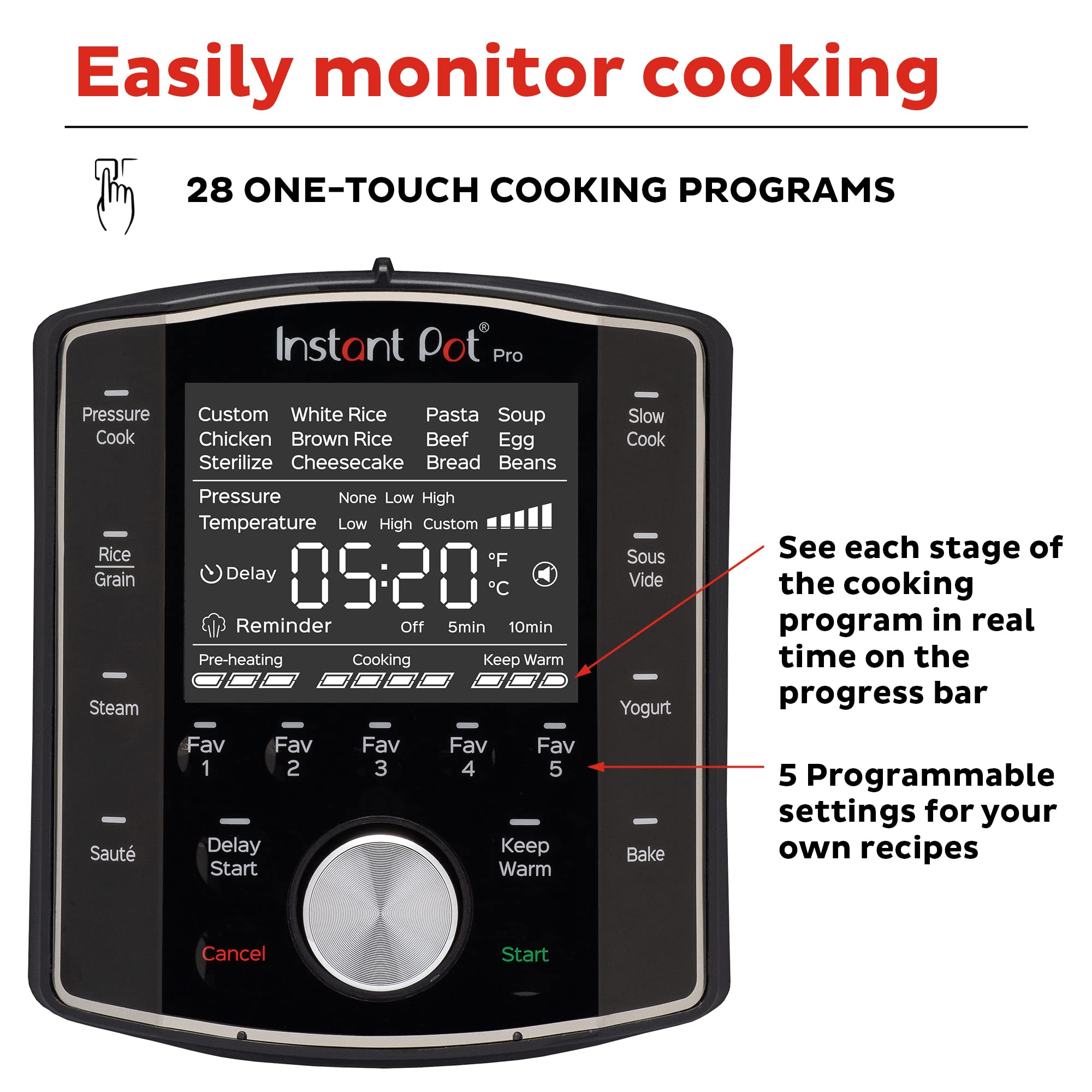 Instant Pot Pro 10-in-1 Pressure Cooker, 8 QT, Stainless Steel, Black, Model 113-0044-01, Includes 800+ Recipes