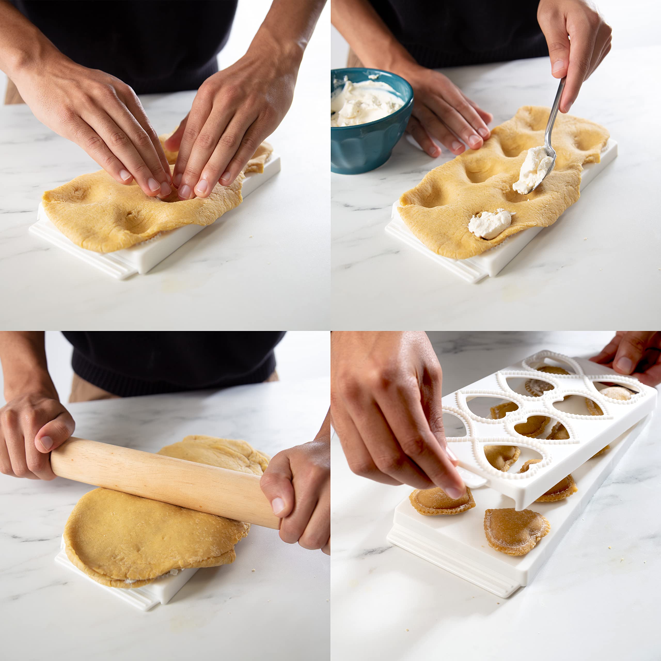 Mini Heart Ravioli Molds (2 Pk)- Homemade Filled Pasta Maker- 2 Pc Tray & Press Makes 8 Stuffed Raviolis At A Time, Easy To Use