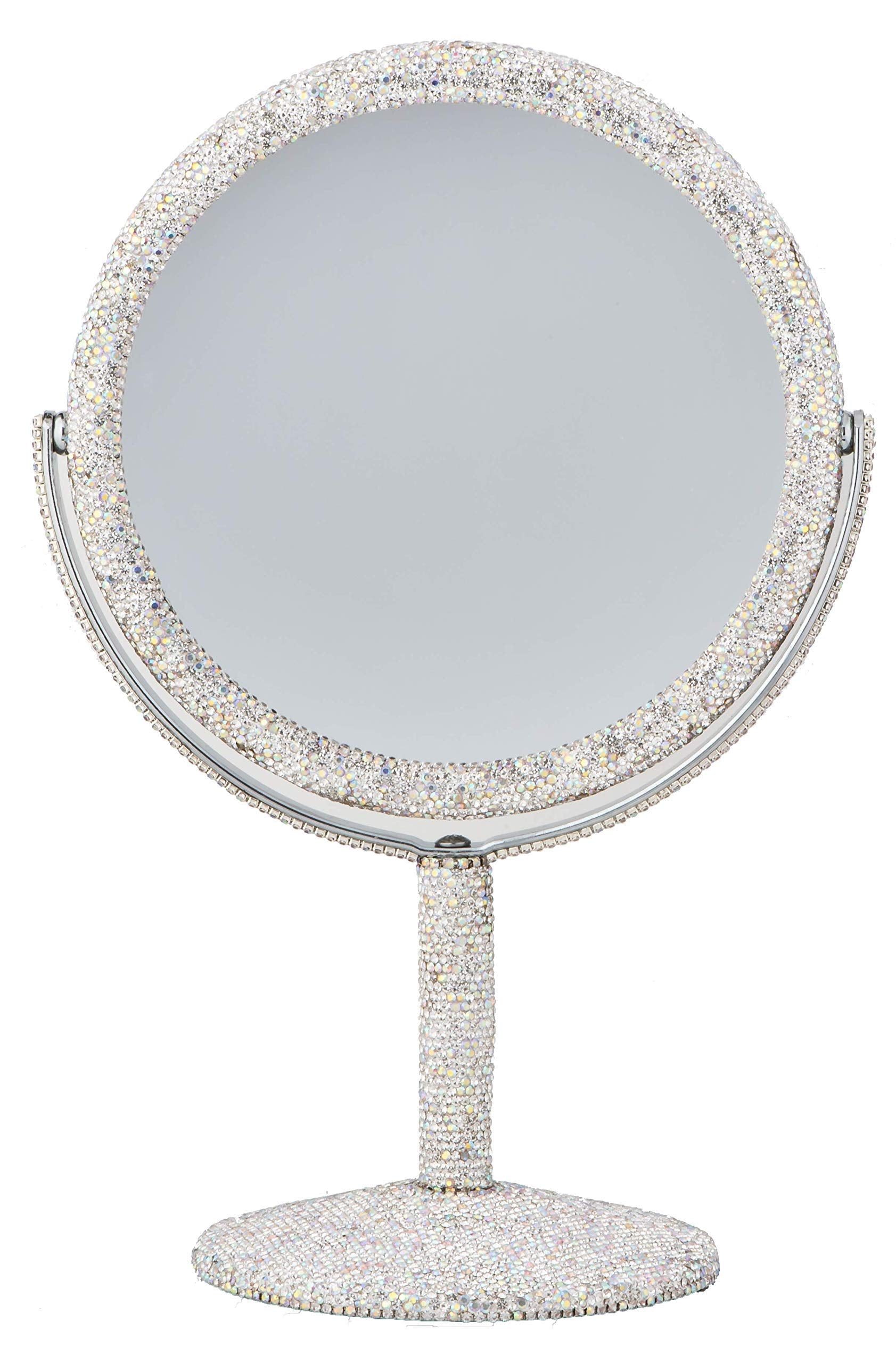 TISHAA Bling Makeup Vanity Mirror - Luxury Stand 2X Magnification Double Sided Glass Cosmetic Crystal Rhinestone Diamond Glitter Portable Desk Bathroom Bedroom Tabletop
