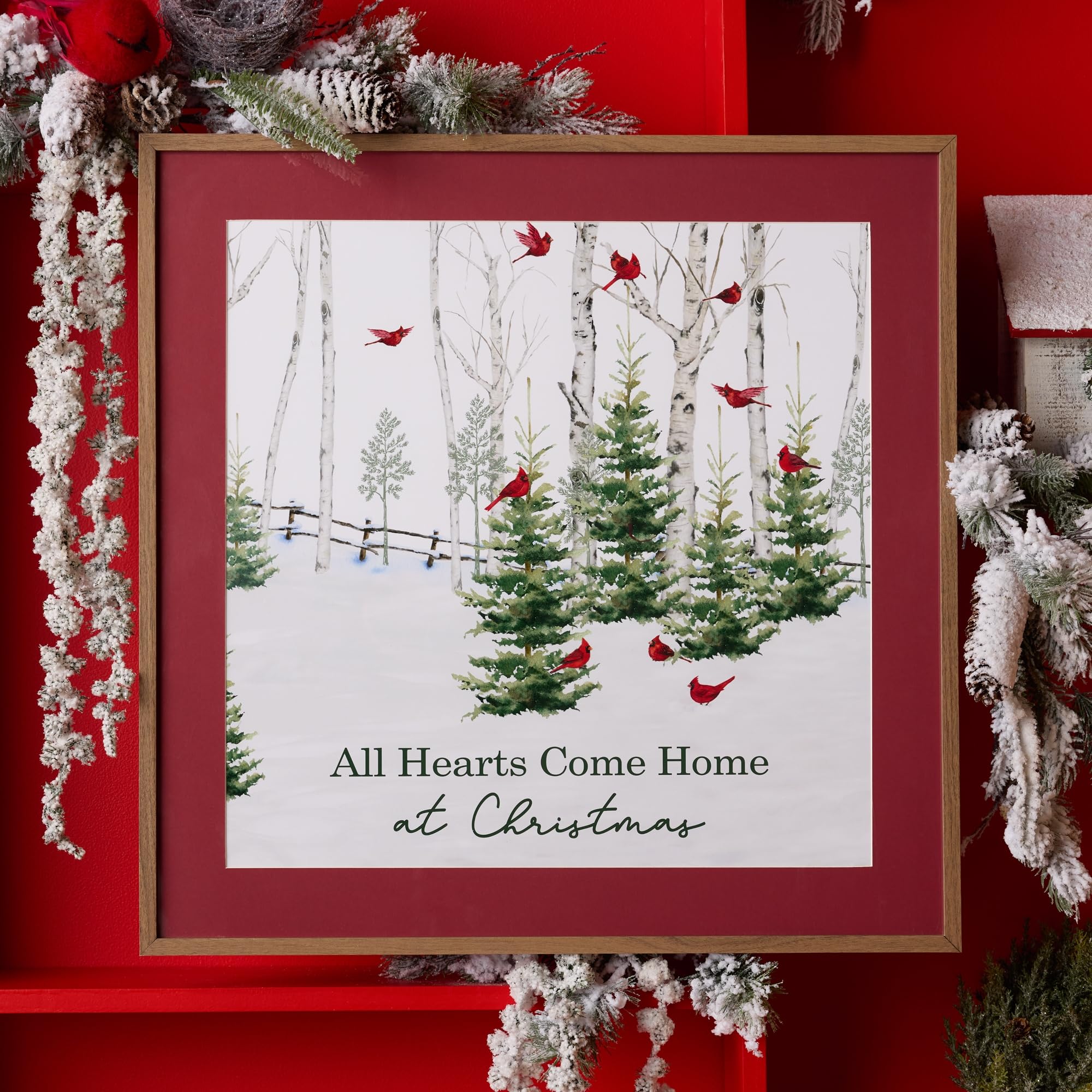 All Hearts Come Home At Christmas Cardinal Framed Wall Art - 23.5'' X 23.5''