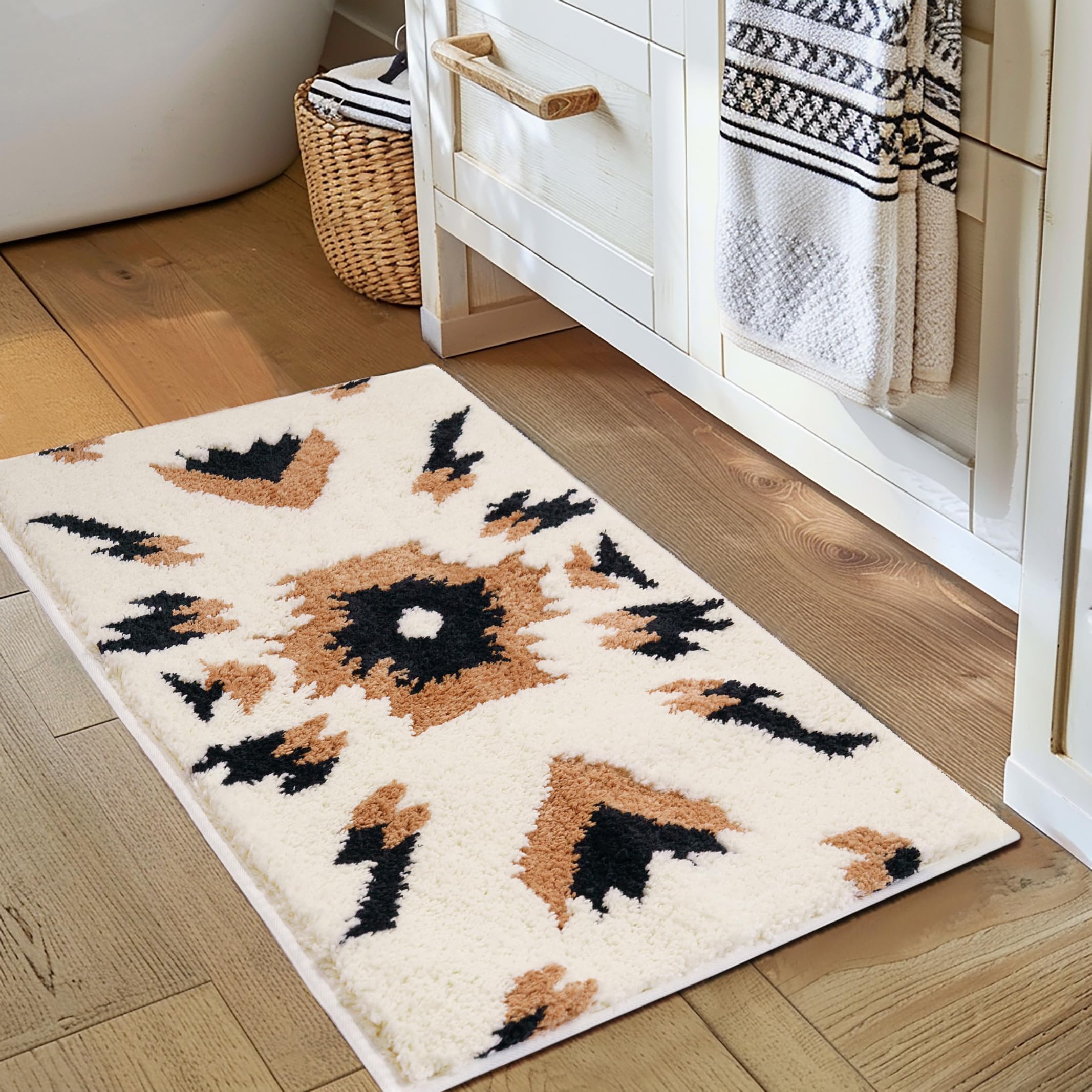 Tyrot Boho Bathroom Rugs Non Slip Washable Western Aztec Bath Mats Rugs For Bathroom Floor Fluffy Plush Soft Absorbent Farmhouse
