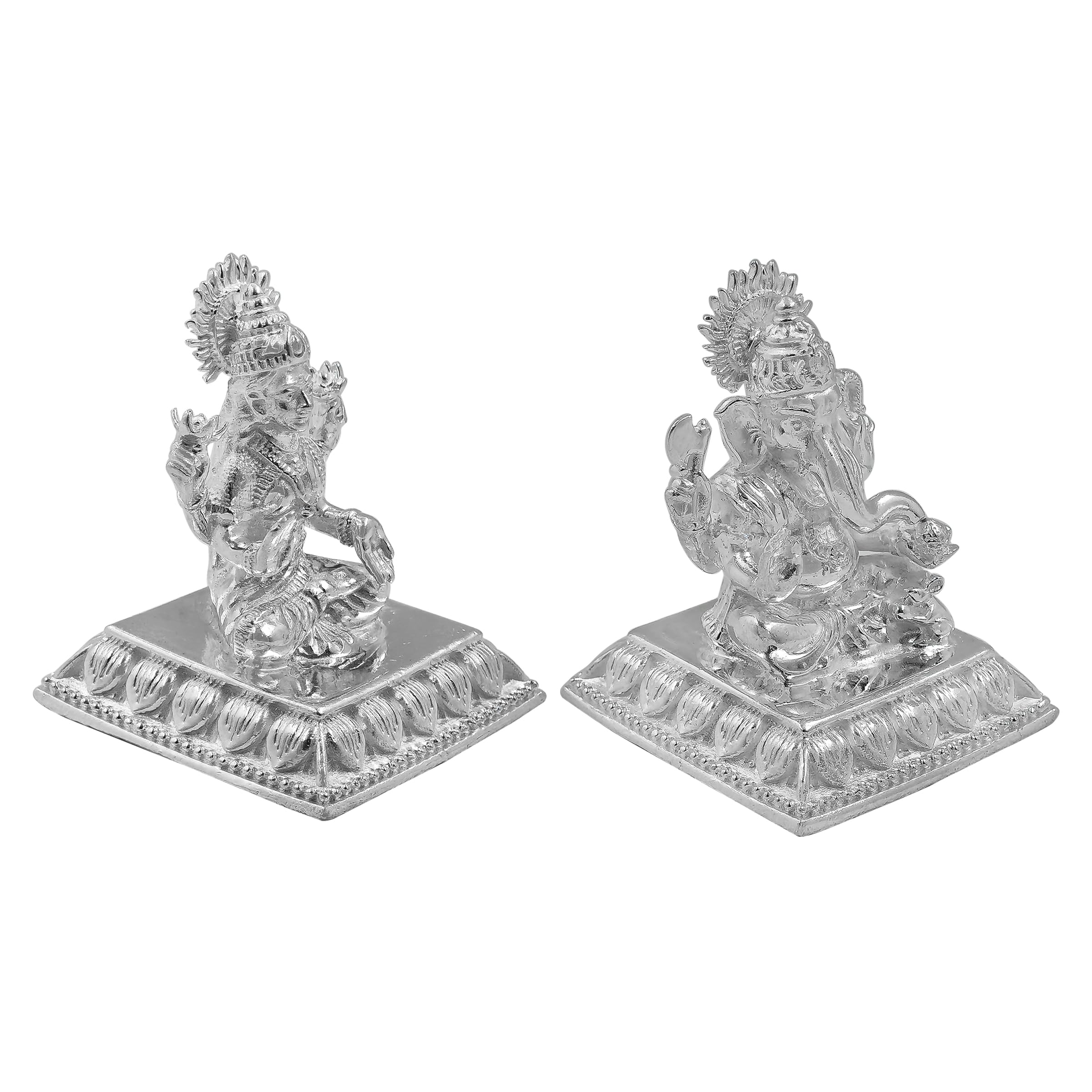 Maa Silver Pure Silver Goddess Lakshmi/Laxmiji & Lord Ganesh/Ganpatiji Solid Idol/Murti With Square Designer Base/Paat Perfect F