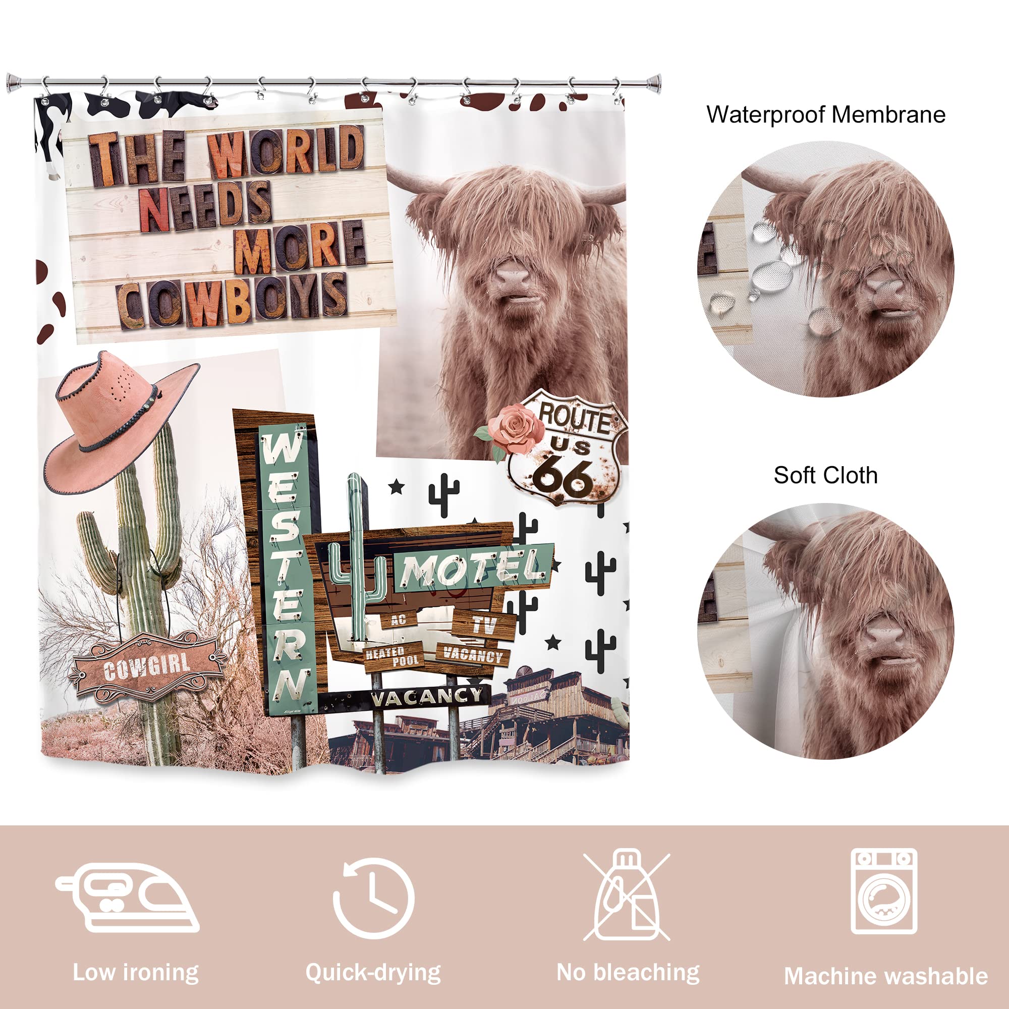 Newsely Western Boho Cow Shower Curtains For Bathroom Rustic Farmhouse Country Funny Longhorn Cattle Bull Shower Curtain Bathroo