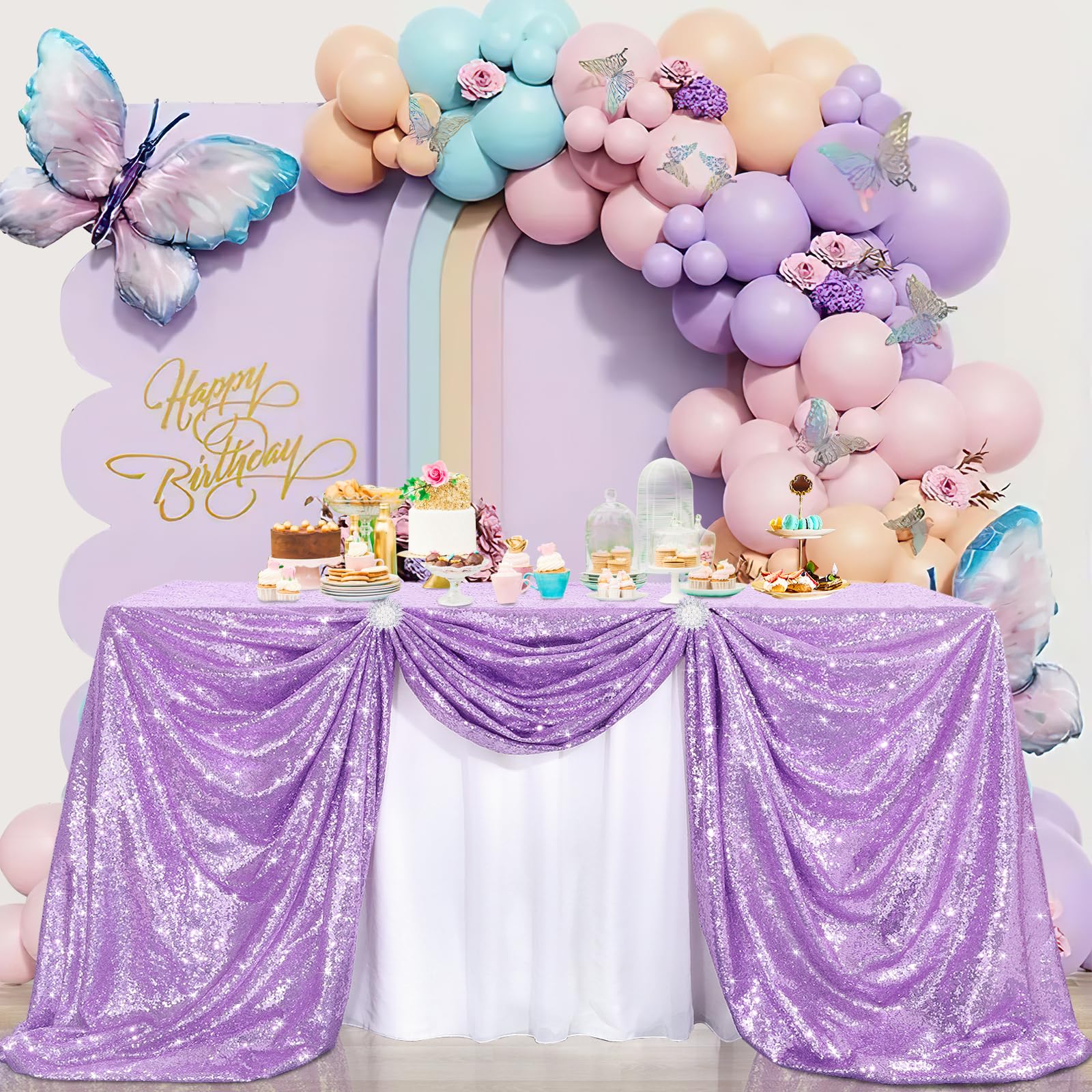 B-Cool Rectangle Sequin Tablecloth Lilac Sparkle Tablecloth Glitz Tablecloth Sequin Table Cloth For Romantic Birthday Party Even