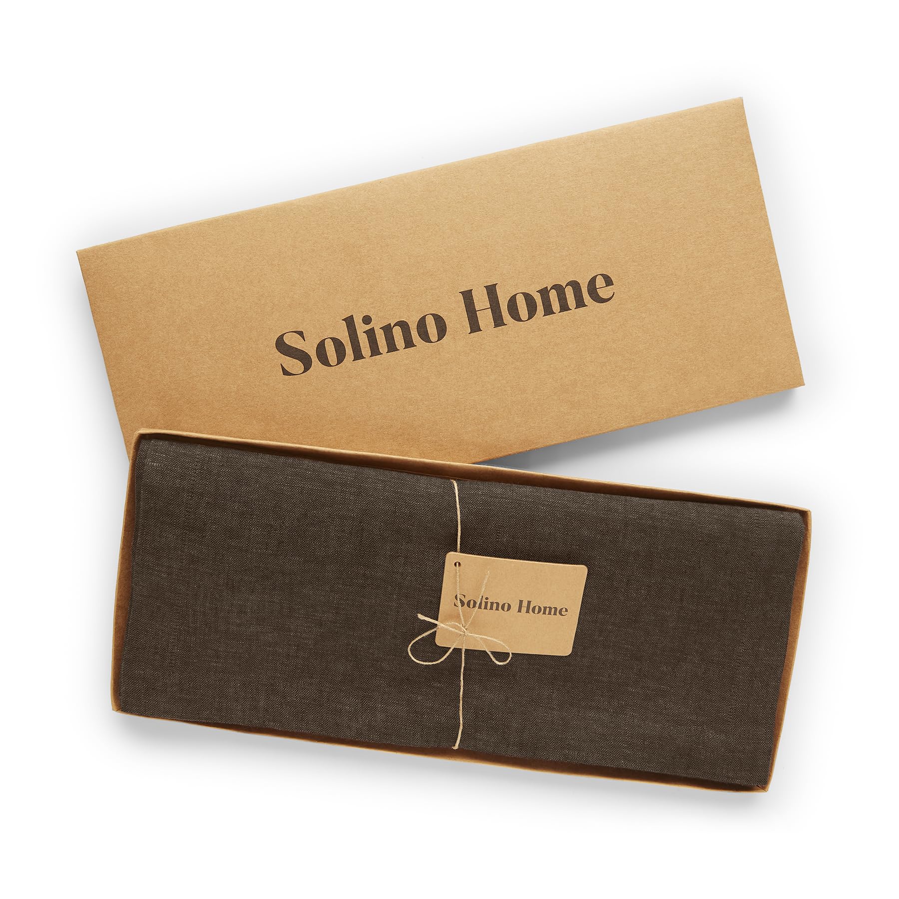 Solino Home Linen Chambray Brown Table Runner 132 Inches Long - Athena, 100% Pure Linen Dining Table Runner 14 x 132 Inch for Fa
