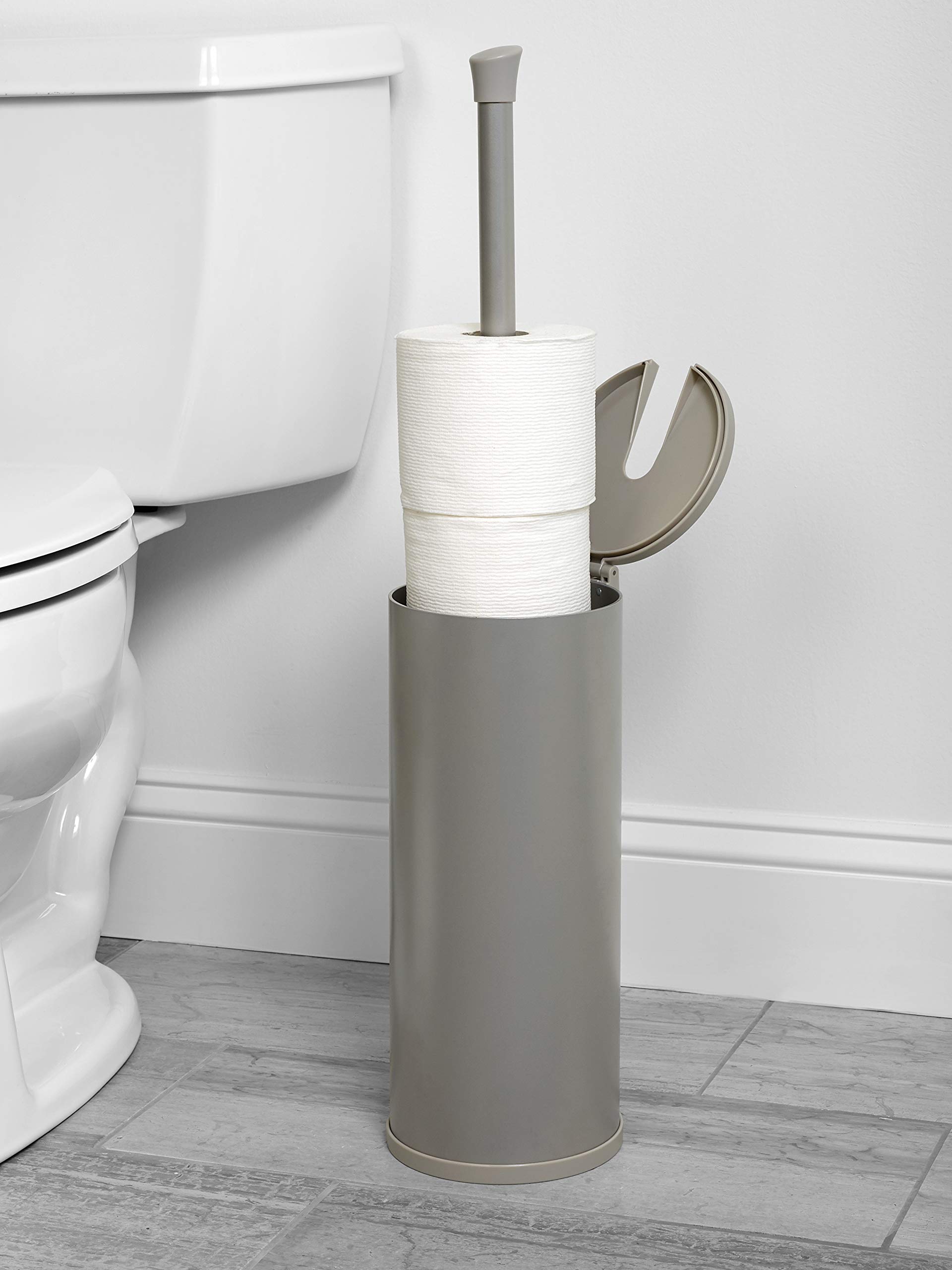 Zenna Home Easy Access Toilet Paper Holder With Lid, Rustproof, Brushed Nickel - Toilet Paper Holder, Holds 3 Rolls, Modern Toil