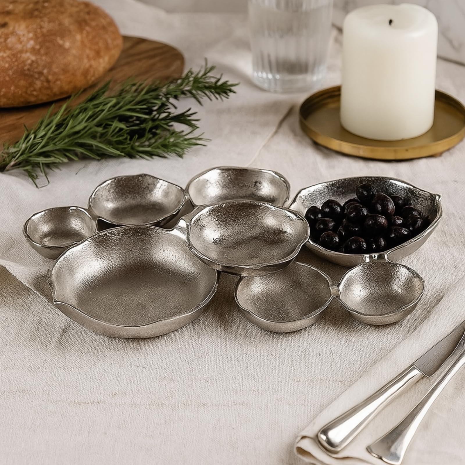 Cluster Decorative Bowls, Bright Silver Brass - Decoration, Snack Tray Bowl