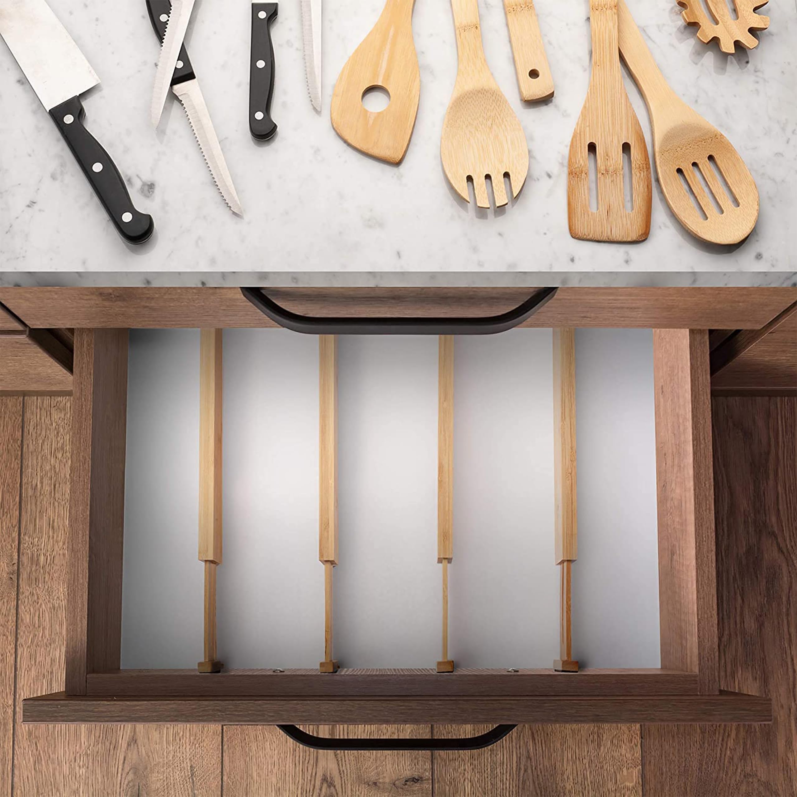 Homemaid Living Bamboo Drawer Dividers Adjustable & Expandable, Kitchen Drawer Organizer, Ideal for Silverware Drawer Organizer,