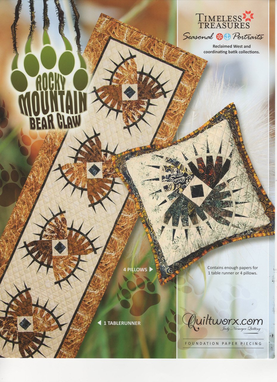 Foundation Paper Piecing Rocky Mountain Bear Claw Table Runner Pattern