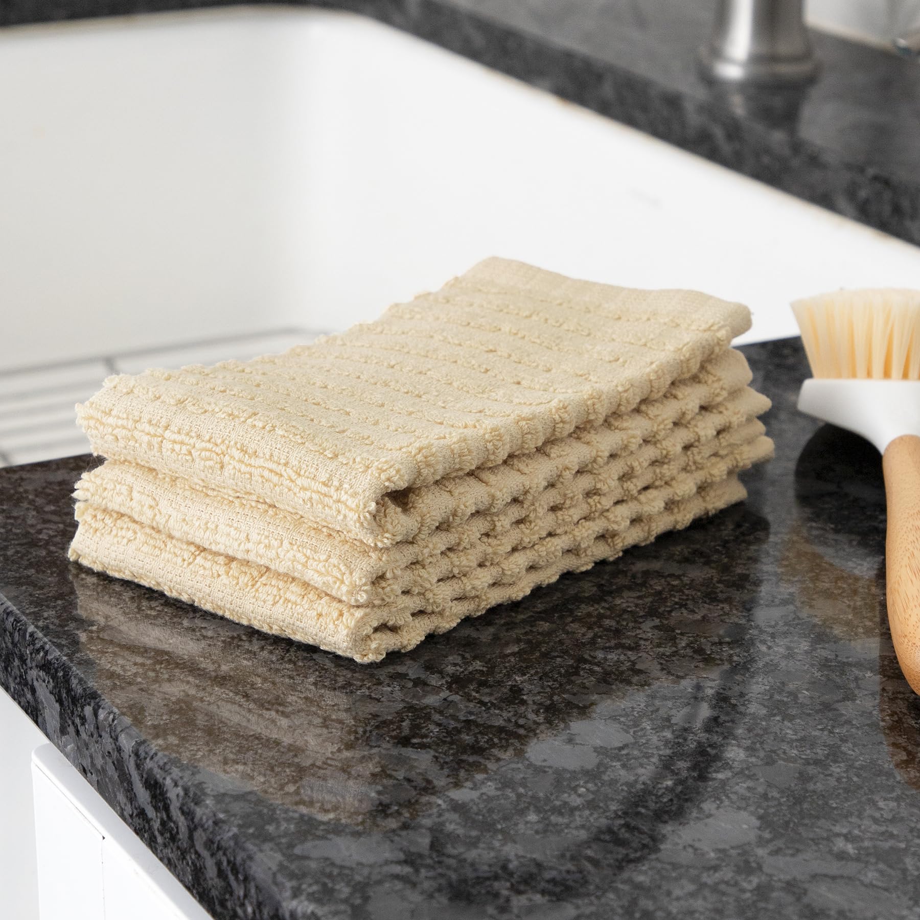 Ritz Royale Collection 100% Combed Terry Cotton, Highly Absorbent, Kitchen Dish Cloth Set, 13-34 X 12, 3-Pack, Solid Latte Brown