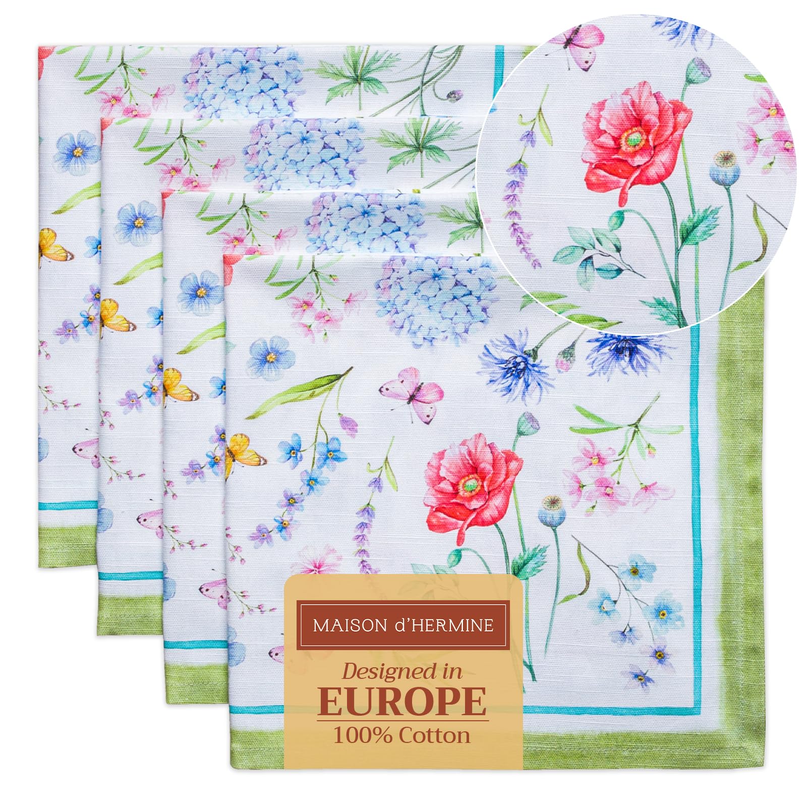 Maison D Hermine Napkins 20Ax20A 100% Cotton Set Of 4 Decorative Washable Table Cloth Napkin For Gifts, Kitchen, Party, Wedding,
