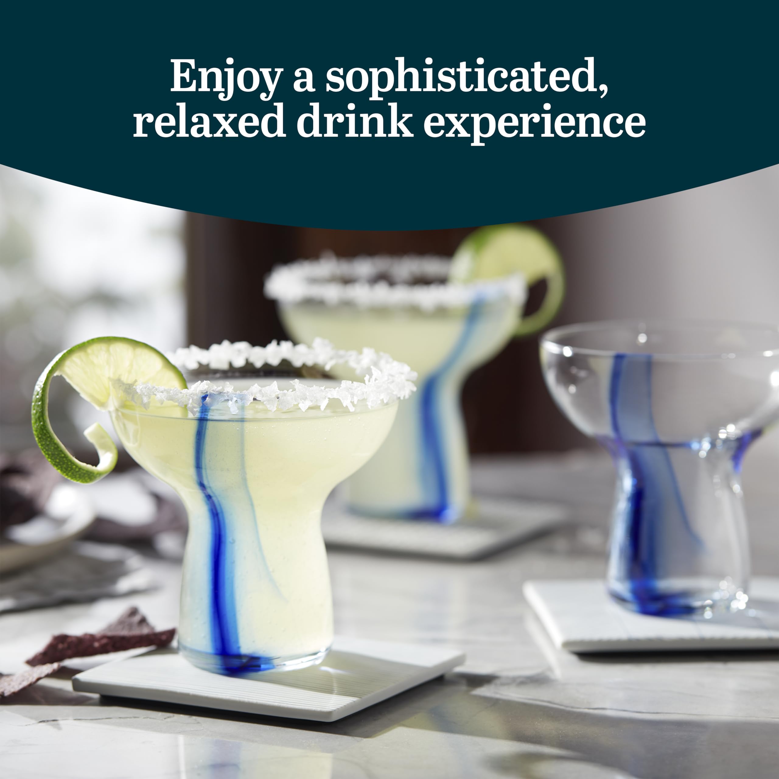 Libbey Blue Ribbon Stemless Margarita Glasses, Shallow Bowl Lightweight Margarita Glasses Set Of 6, Margarita Set For Parties