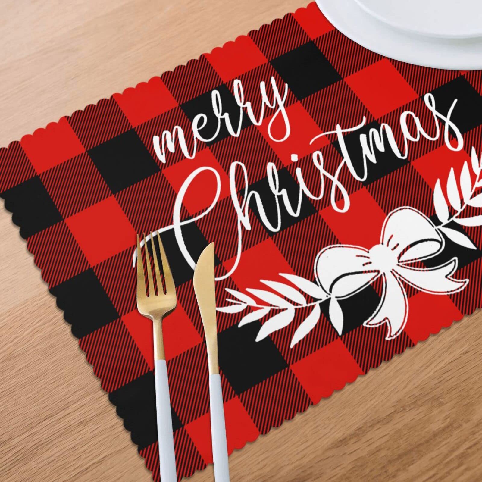 Christmas Placemats Set of 6 for Christmas Dining Table Snowflake Santa Deer Christmas Tree Xmas Placemats 12x18 Inch Washable Table Mats for Christmas Party Decoration