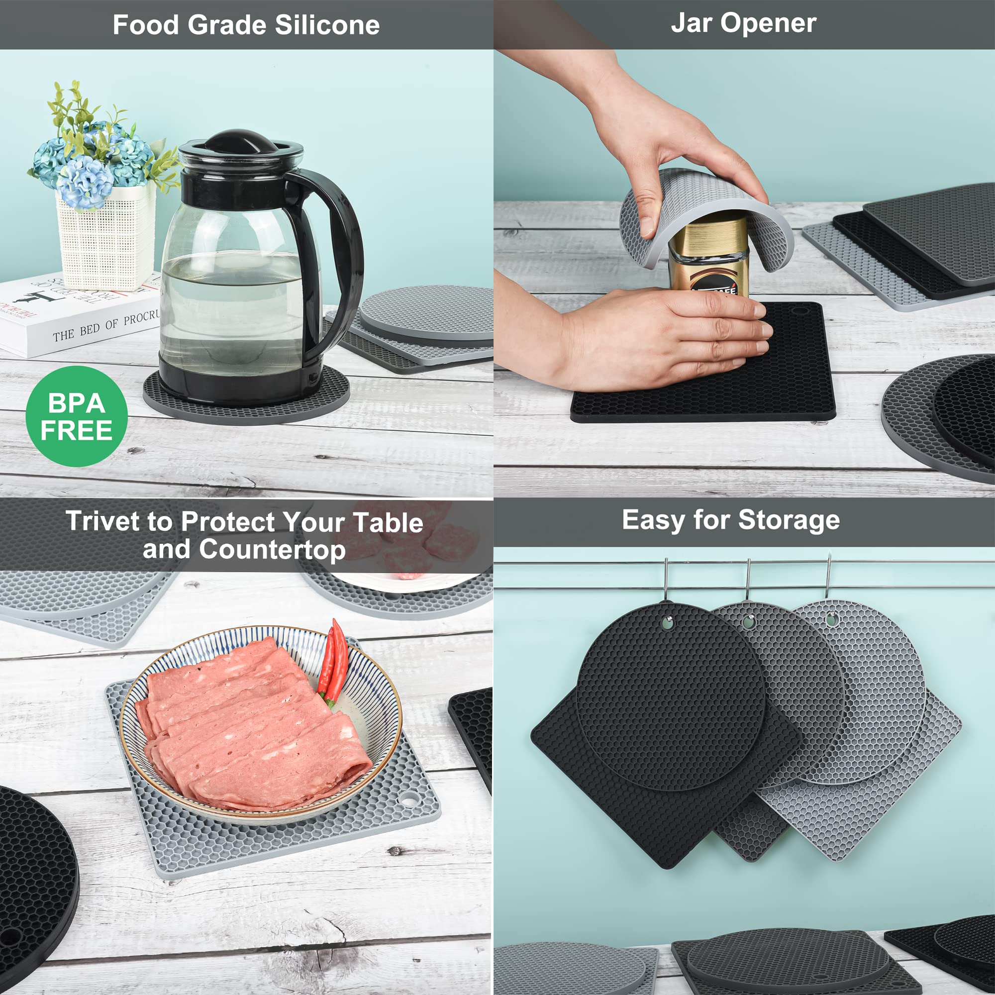 Spuvgvc Silicone Trivets For Hot Dishes-Heat Resistant Mats-Siliocne Pot Holders-Hot Pads-Trivet Mat For Kitchen, Multipurpose S