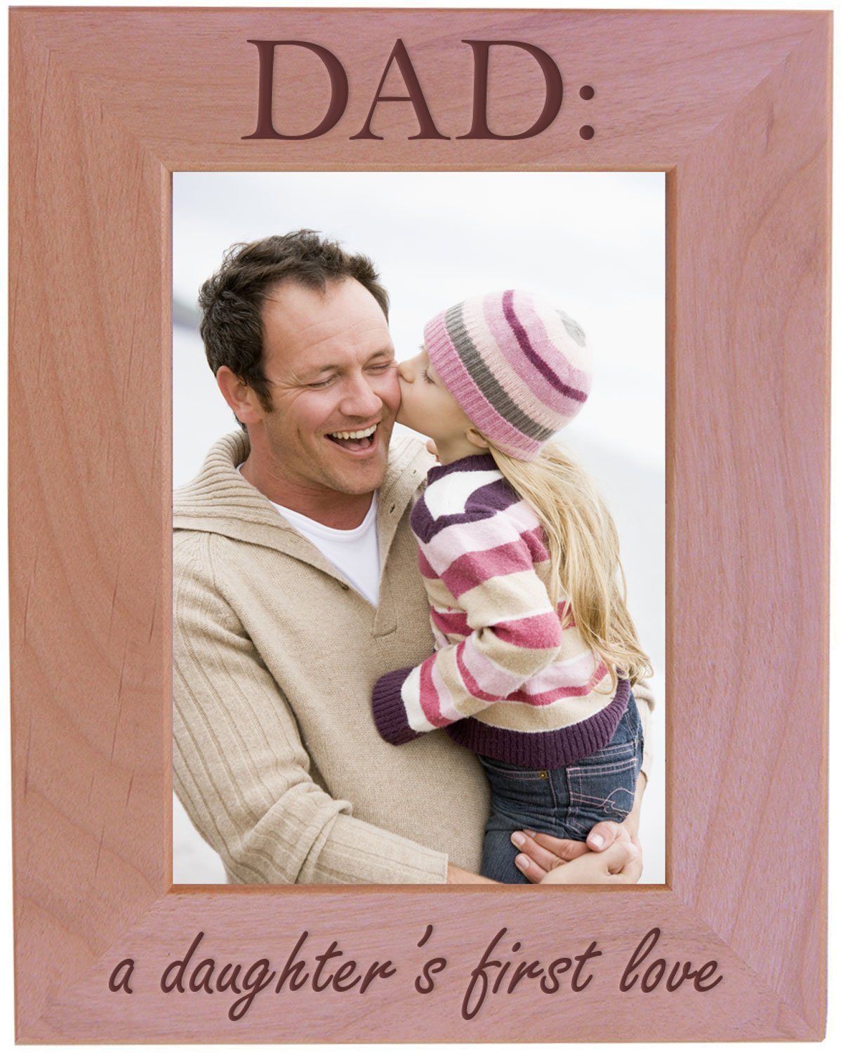 CustomGiftsNow DAD: A Daughters First Love - Wood Picture Frame - Fits 5x7 Inch Picture for fathers or Christmas for dad, fat