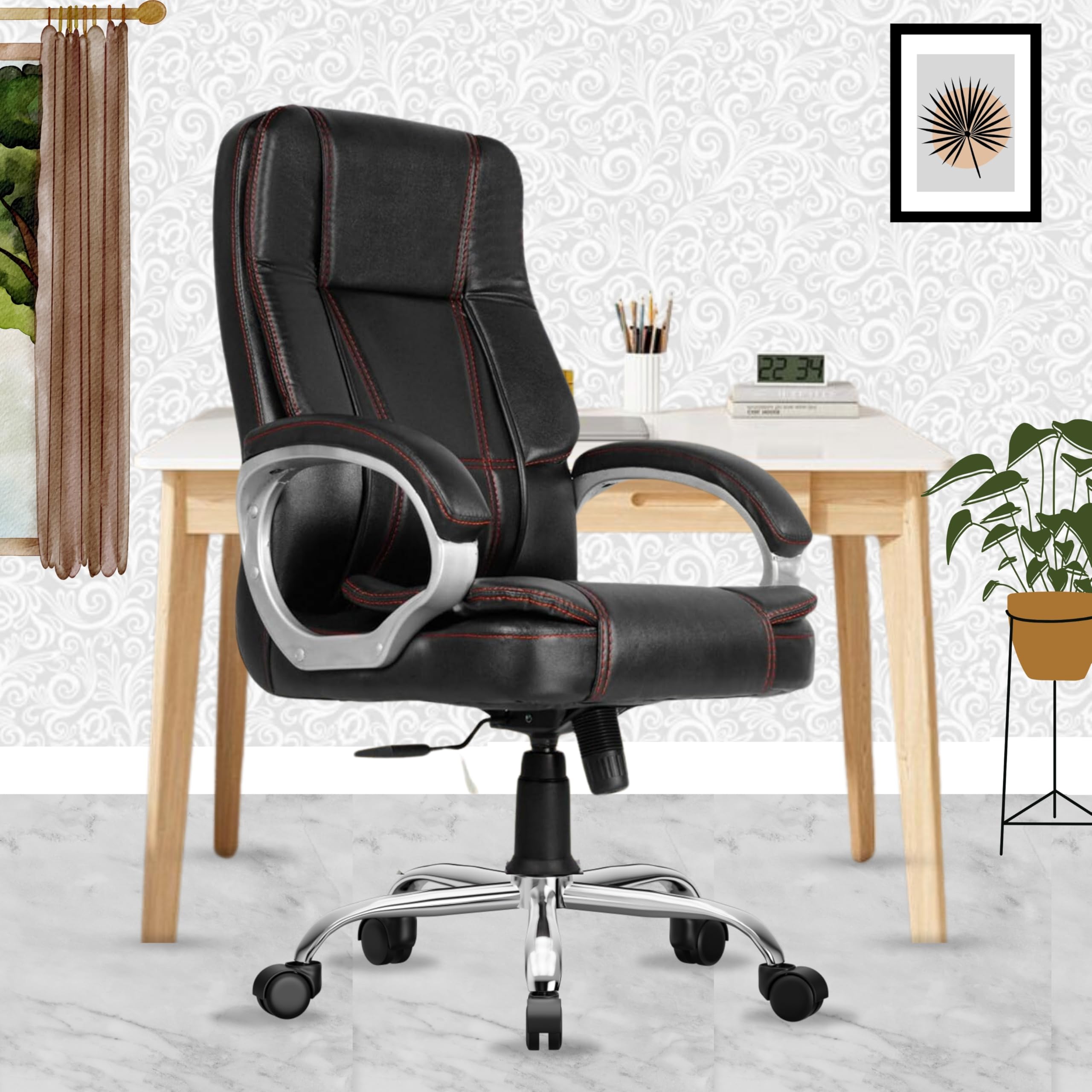 Beaatho Vintage Ergonomic Leatherette Executive High Back Revolving Office Chair With 3 Years Warranty (Multi Color Options)