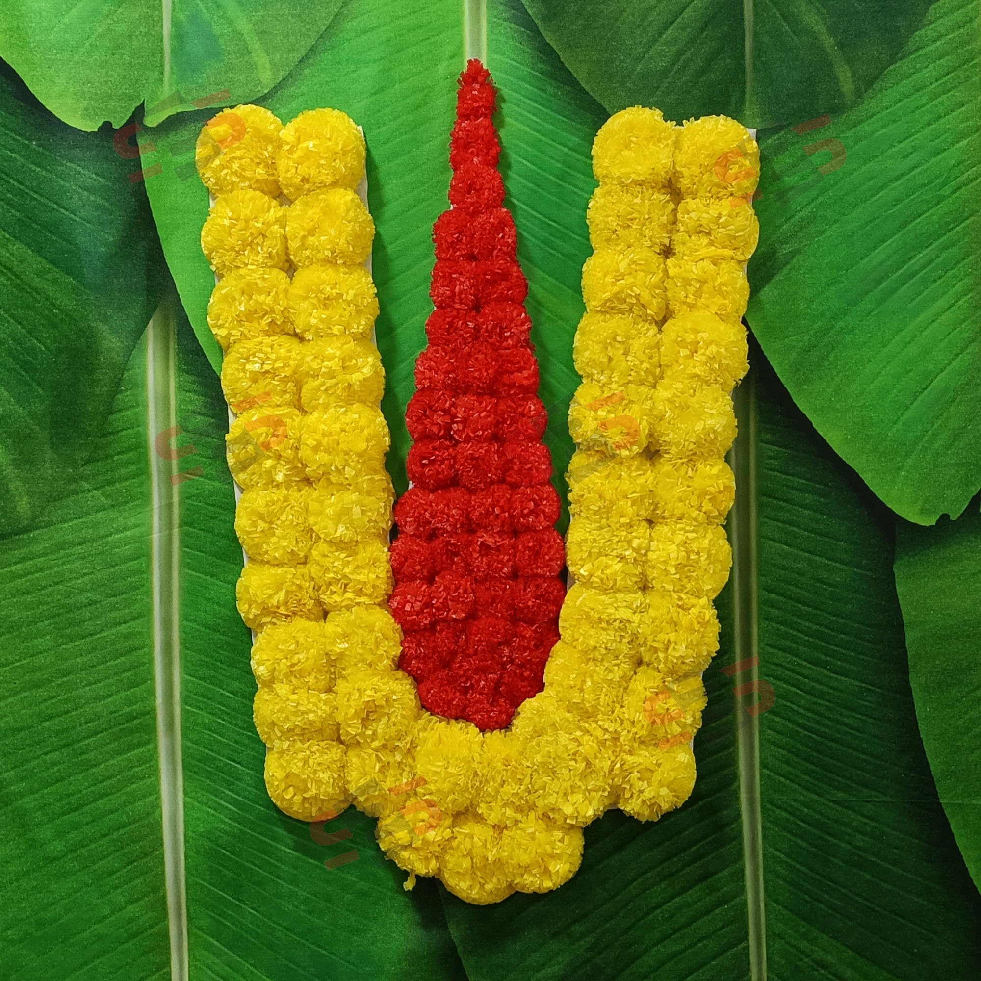 S2S Plastic Venkateswara Swami Namalu Artificial Fluffy Marigold Flowers Backdrop Wall Door For Pooja Decoration Traditional Bac