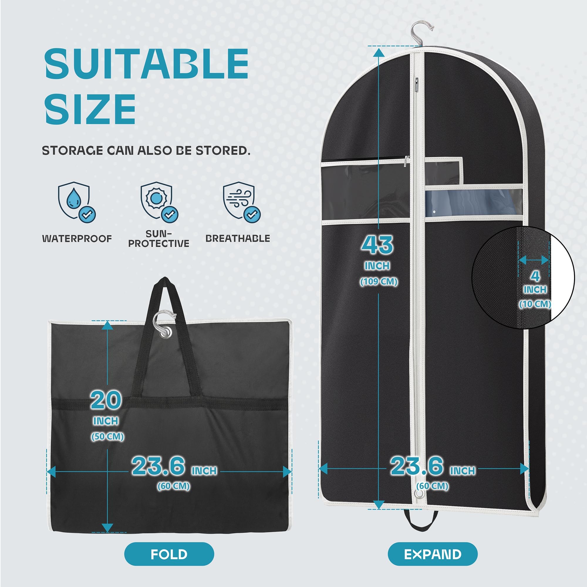 Lazebox Garment Bags For Travel And Closet Storage With Zipper Pocket, Heavy Duty Waterproof Hanging Suit Bag With Handles For S