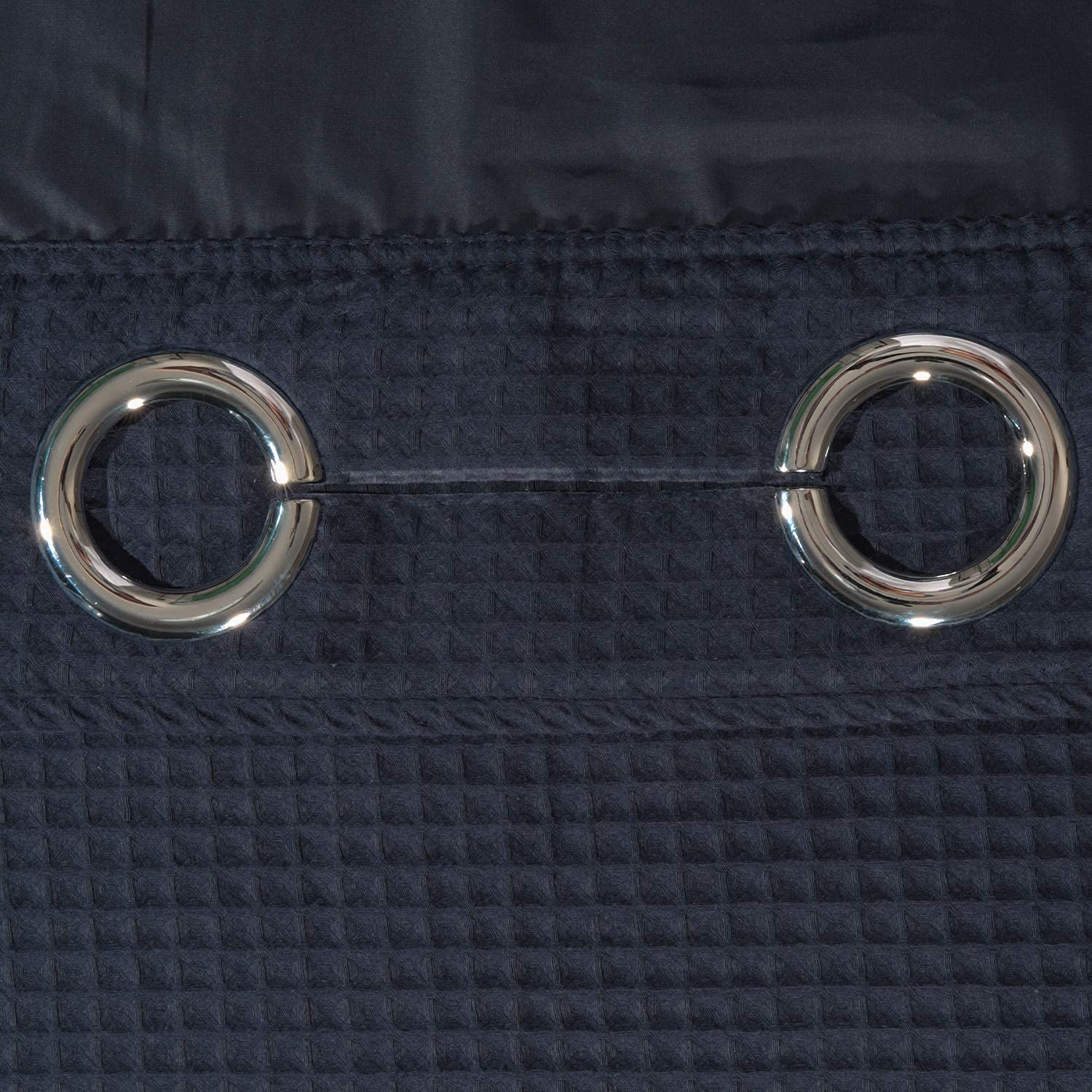 River Dream Navy Blue Fabric Shower Curtain Set, Cotton Blend, Waffle Weave, With Snap In Replacement Liner,54 X 80Inches