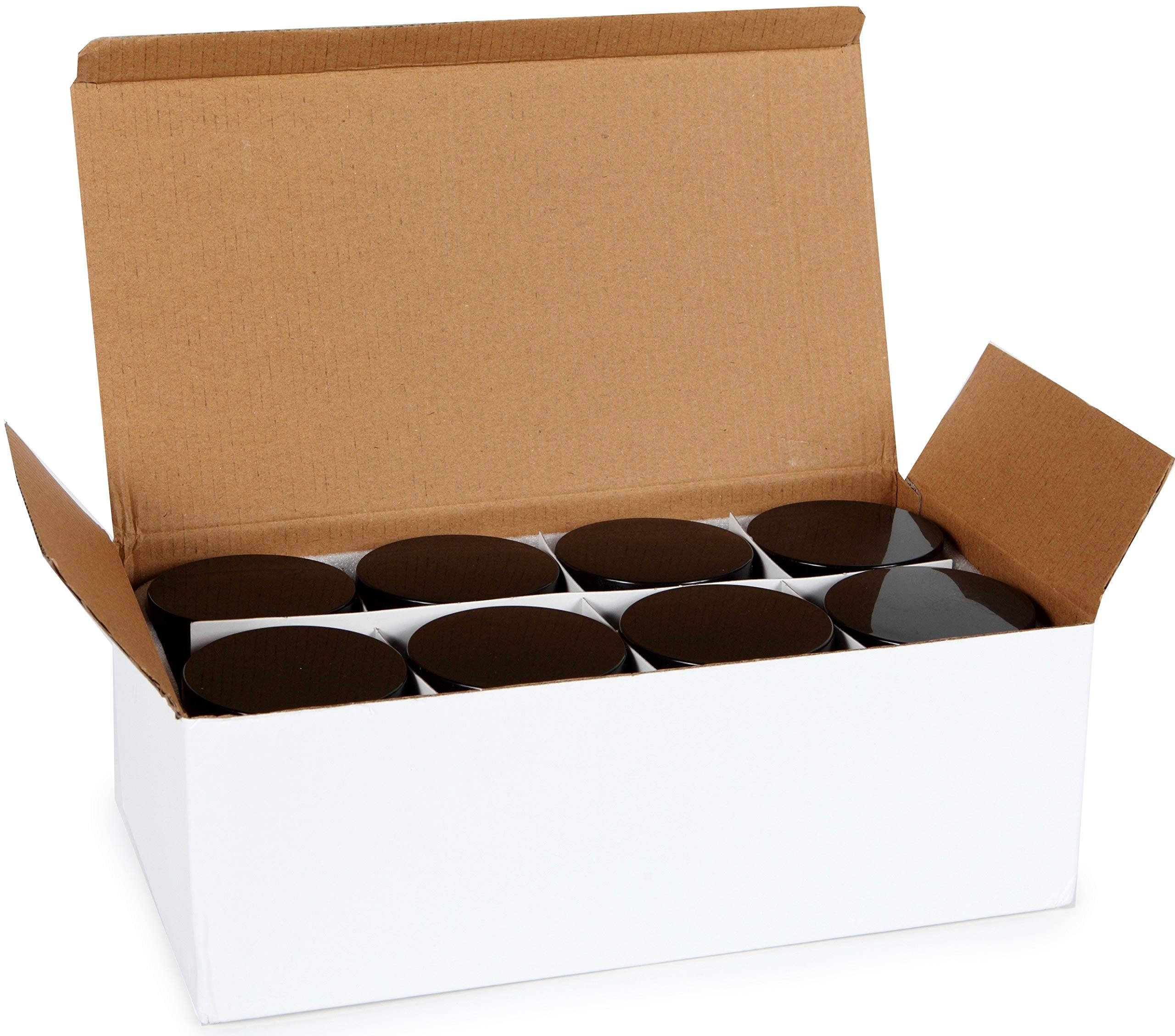 Vivaplex, Cobalt Blue, 8 Ounce, Round Glass Jars, With Black Lids - 8 Pack