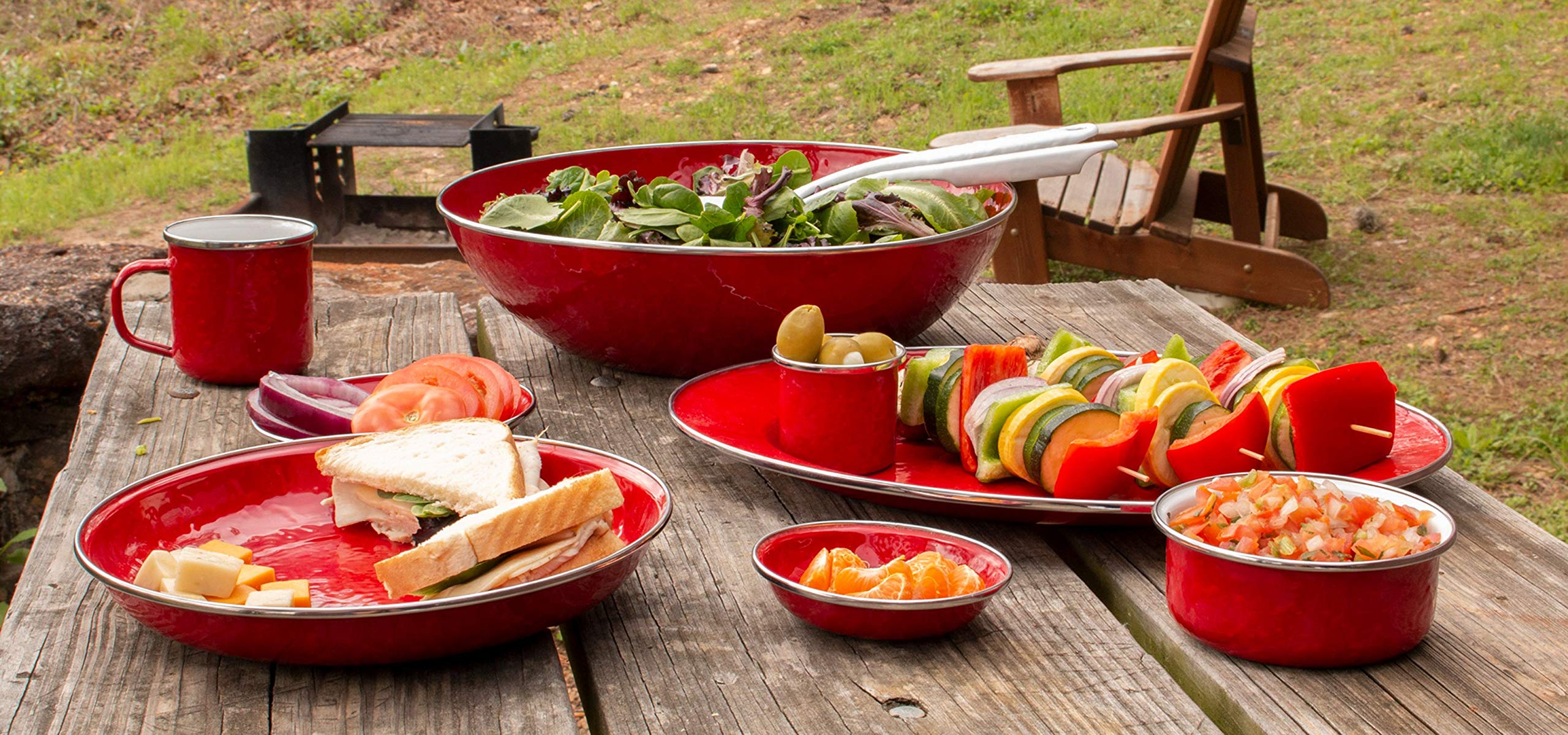 Golden Rabbit Enamelware - Set Of 6-4Oz Tasting Dishes (Solid Red)
