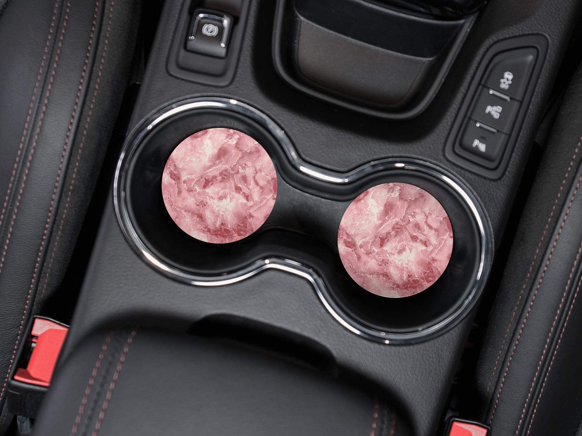Caribou Coasters , Salmon Pink Marble Design Absorbent Round Fabric Felt Neoprene Car Coasters For Drinks (2.87 Inches), 2Pcs Se